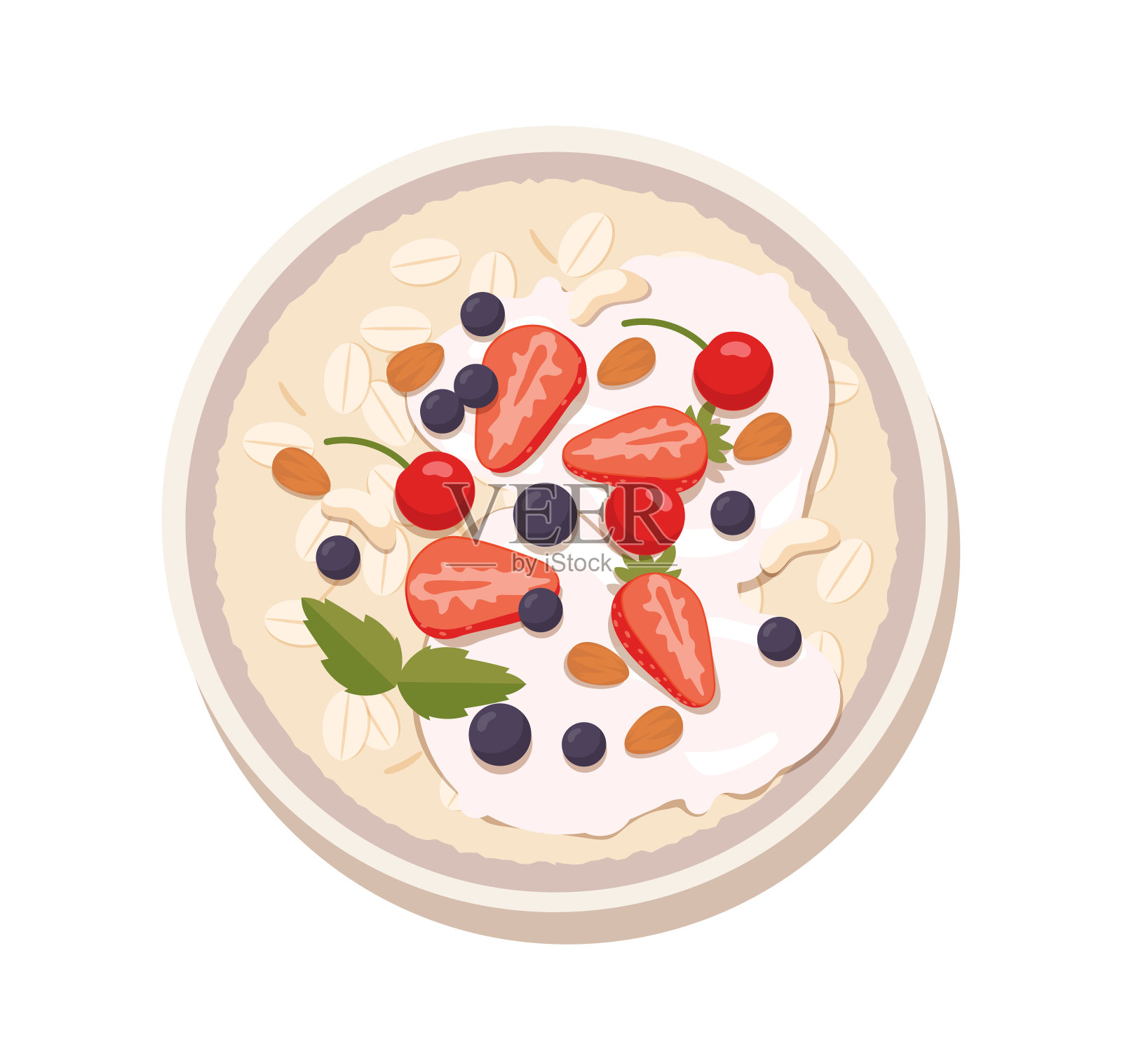 健康早餐草莓粥矢量概念插画图片素材