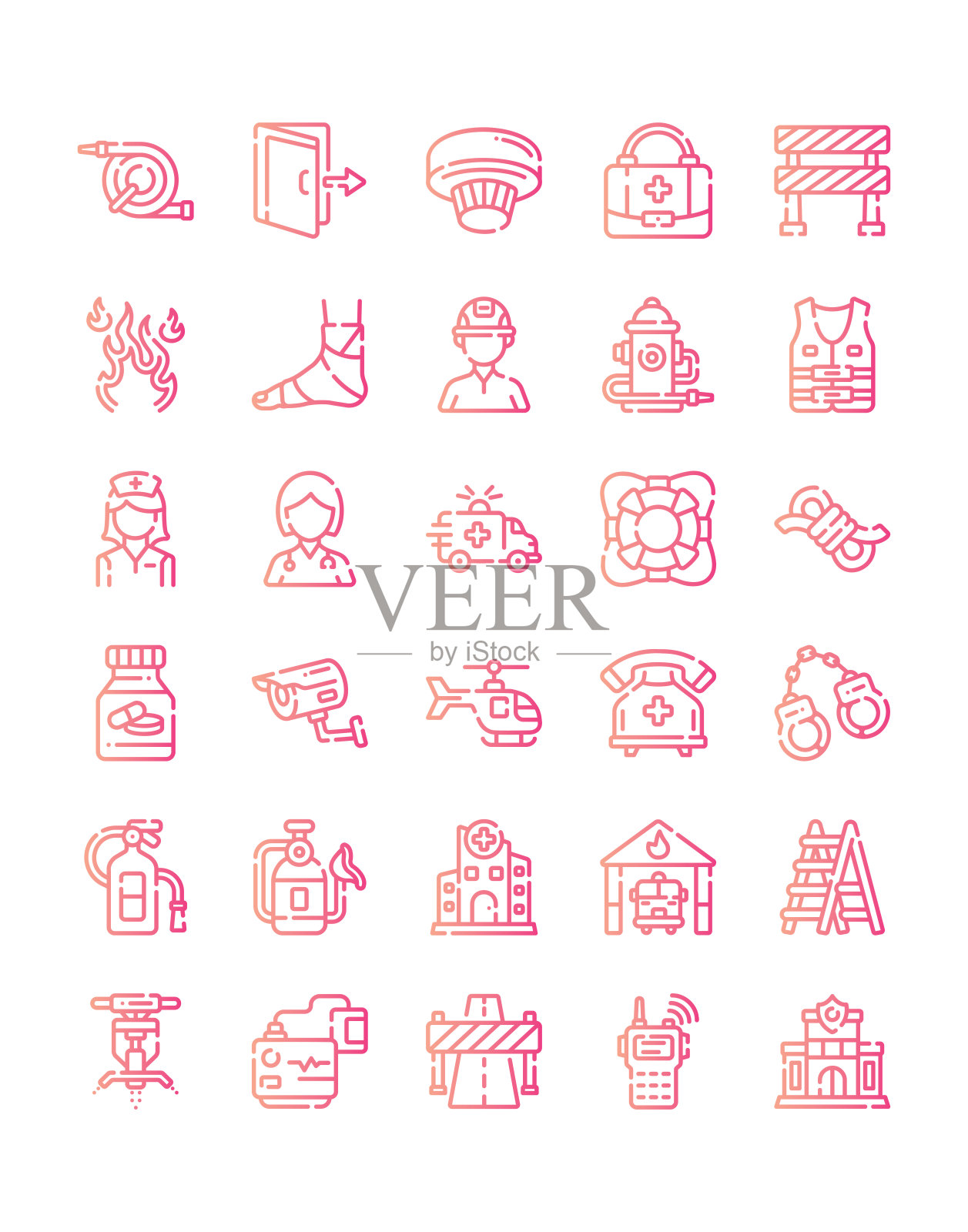 紧急服务图标设置30隔离在白色背景上插画图片素材