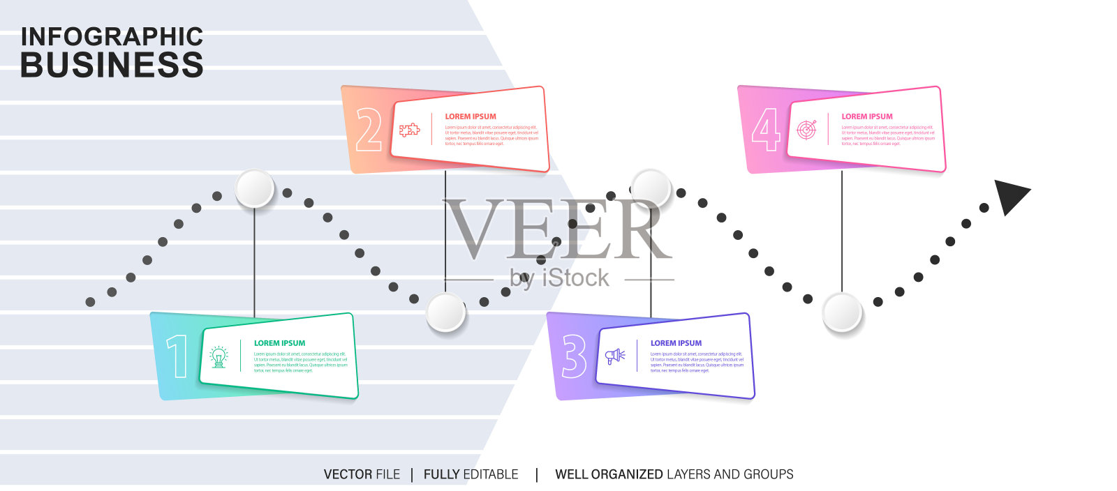 时间线信息图模板，业务概念与4个选项，矢量插图。插画图片素材