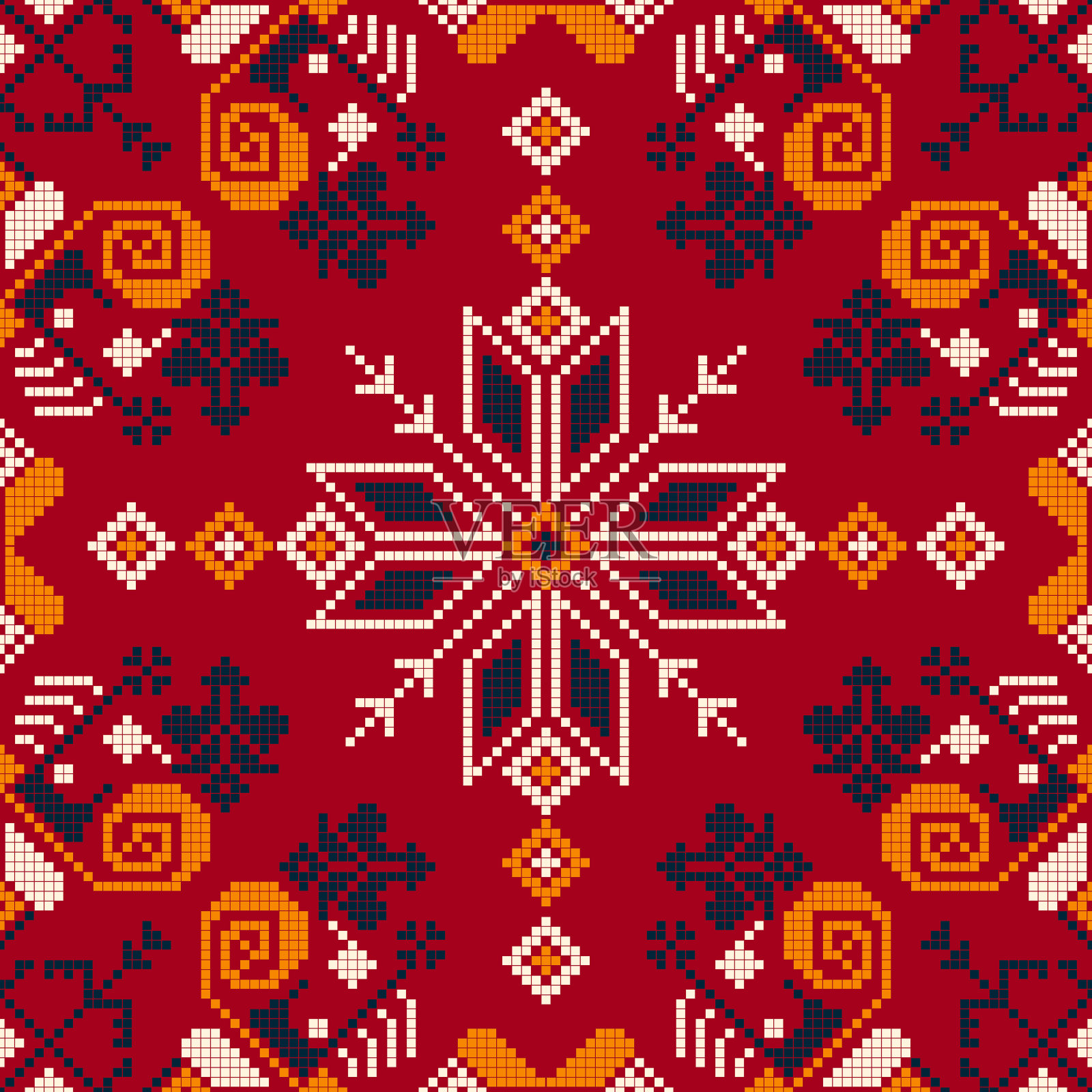 拉脱维亚刺绣矢量无缝图案87插画图片素材