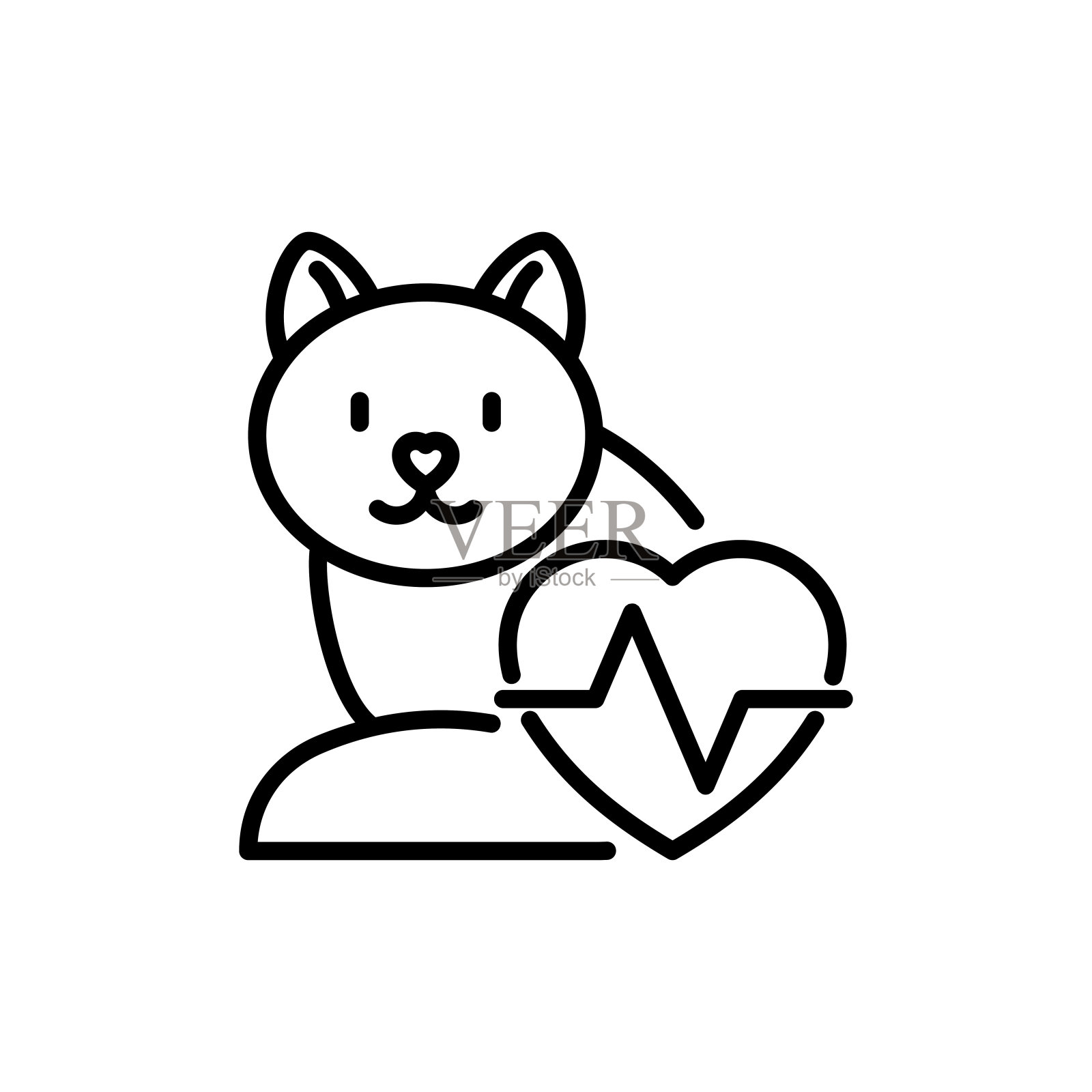 宠物心电图。有心跳的猫。细线图标。兽医诊所。矢量插图。插画图片素材