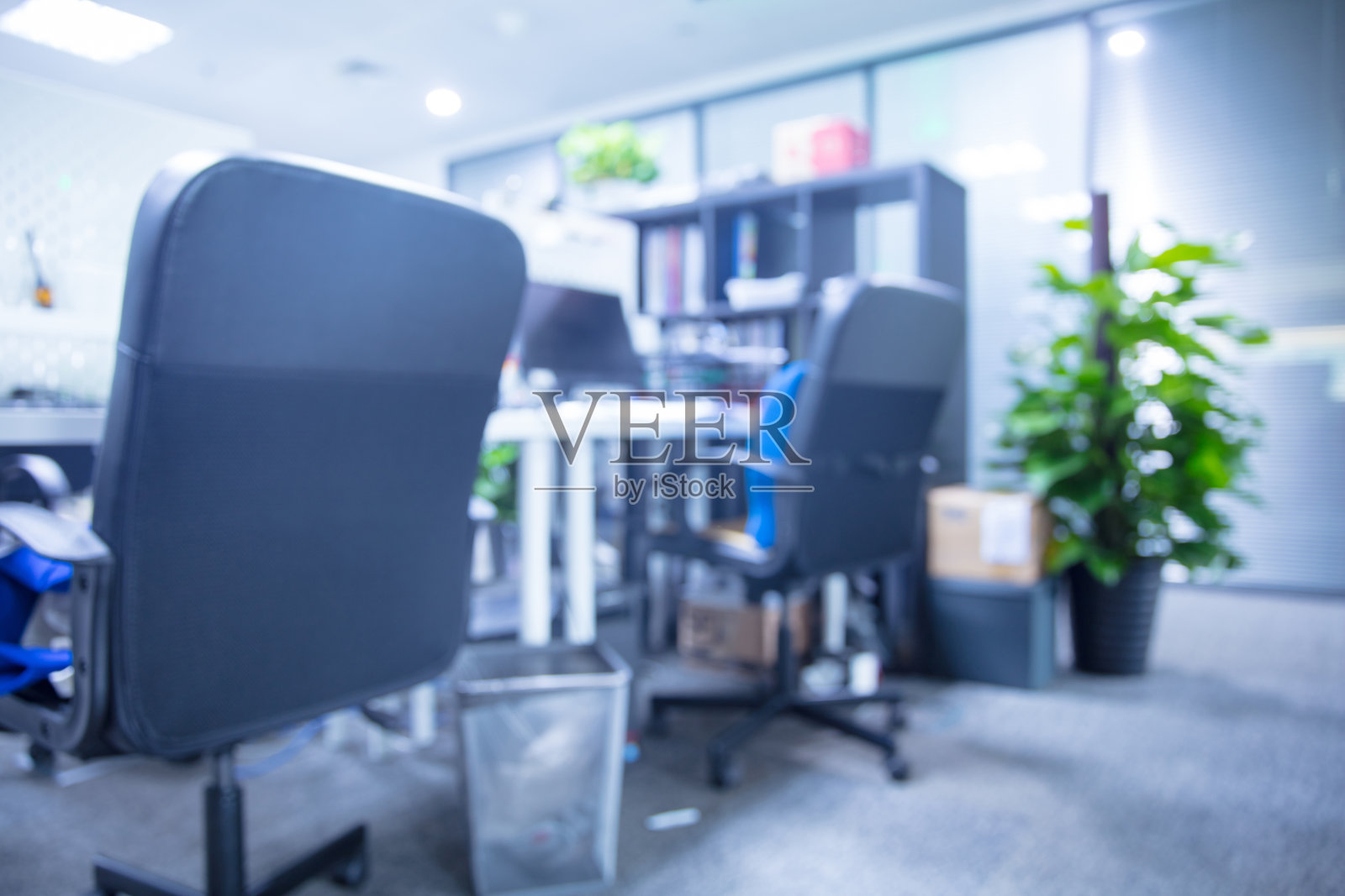 现代风格办公室室内的扶手椅和绿色植物照片摄影图片