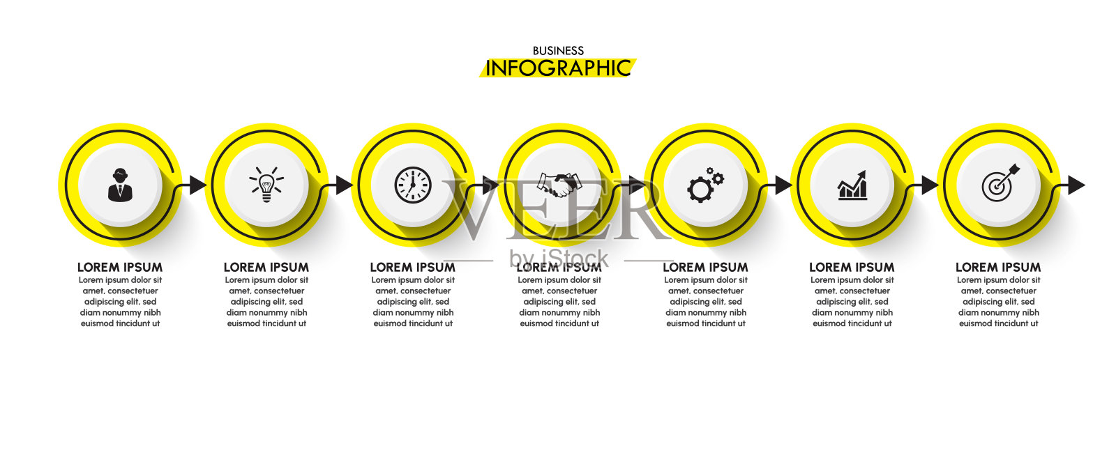 业务数据可视化。为抽象背景模板设计的时间线信息图图标插画图片素材