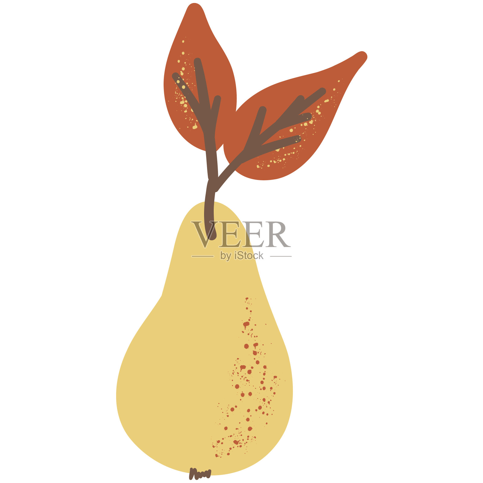 可爱的纹理梨。美学卡通手绘纹理矢量插图孤立的白色插画图片素材