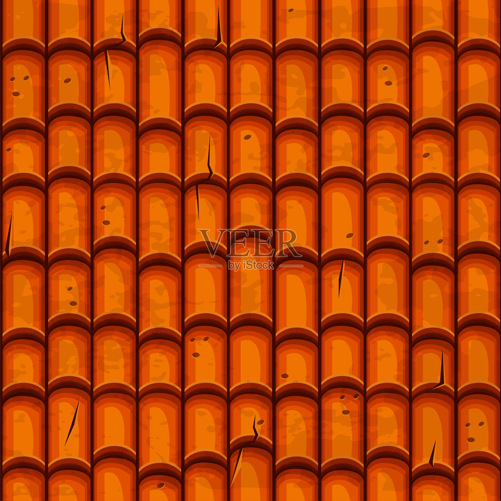 无缝旧陶瓷屋面瓦。矢量无缝纹理插画图片素材