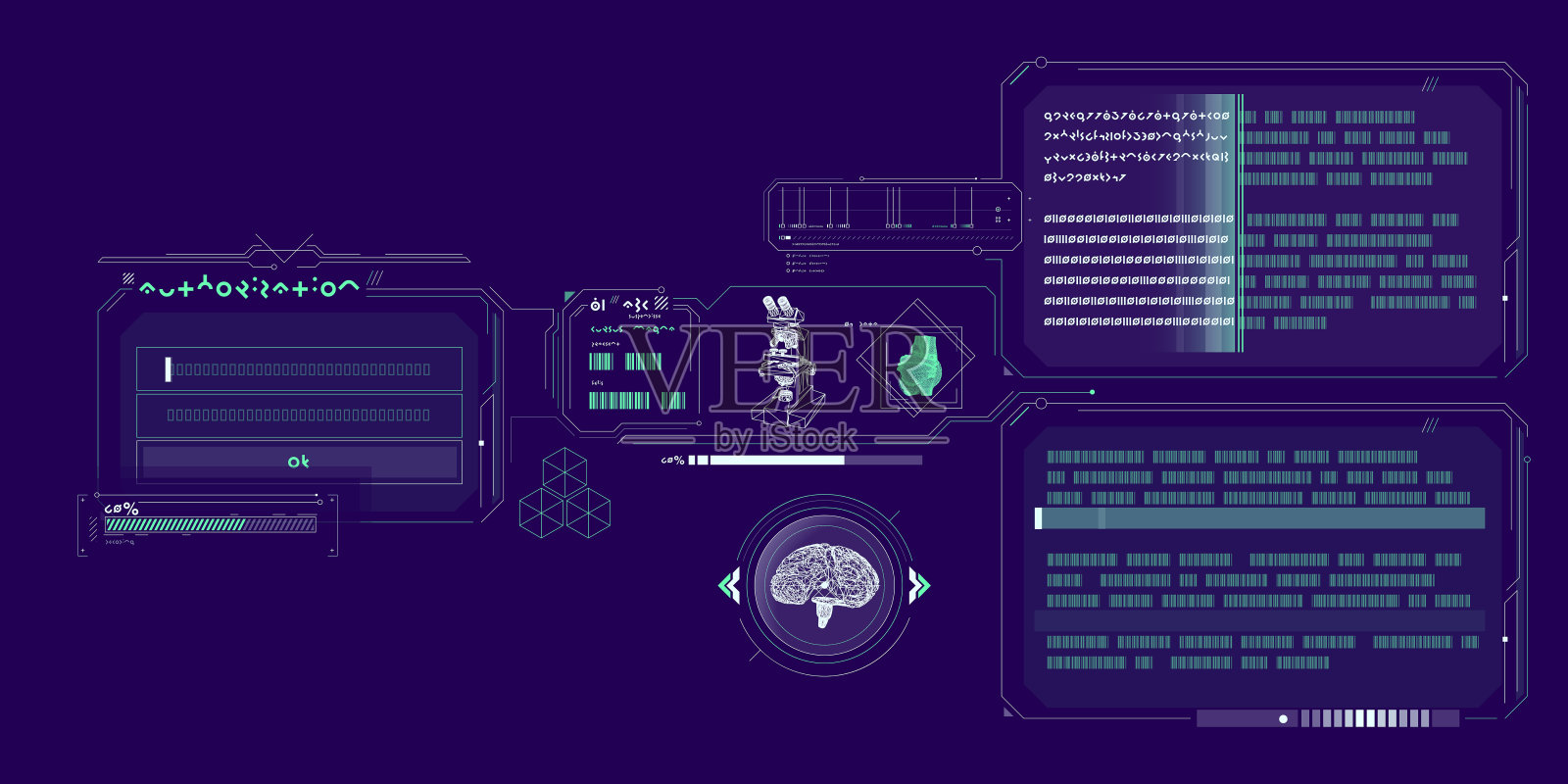 用于数据研究的科幻HUD界面。插画图片素材
