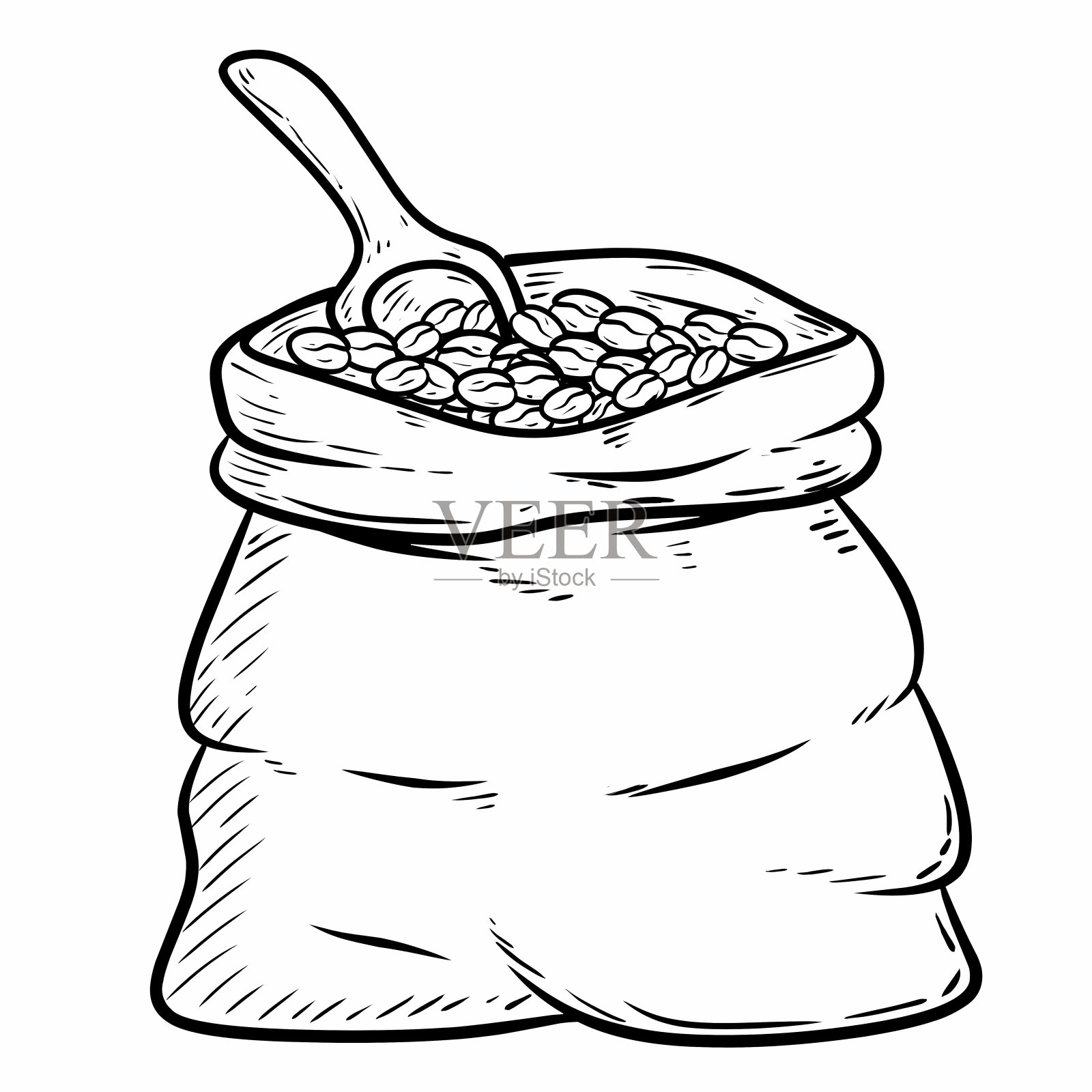 装有调味咖啡豆的袋子插图。插画图片素材