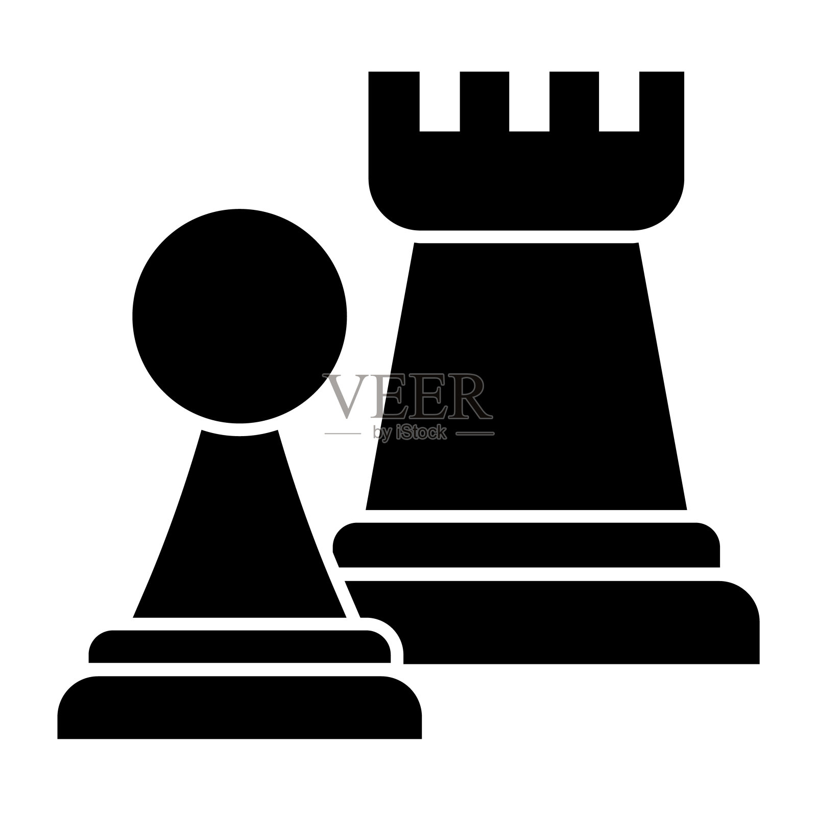 象棋人物图标扎实。车和兵的图形。法理学矢量设计概念，象形文字风格的白色象形文字的使用和应用。插画图片素材