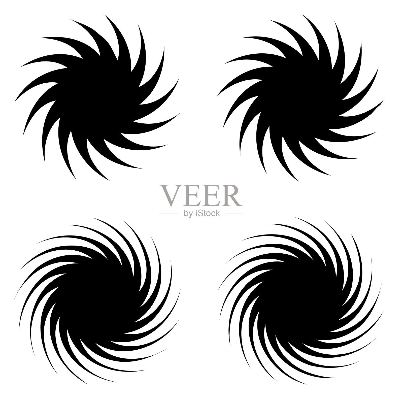 抽象图形螺旋:圆形运动，径向动态漩涡设置。矢量设计，速度漩涡圆。旋转的形状。一套漩涡，圆形黑色漩涡收集，黑色漩涡图标。插画图片素材