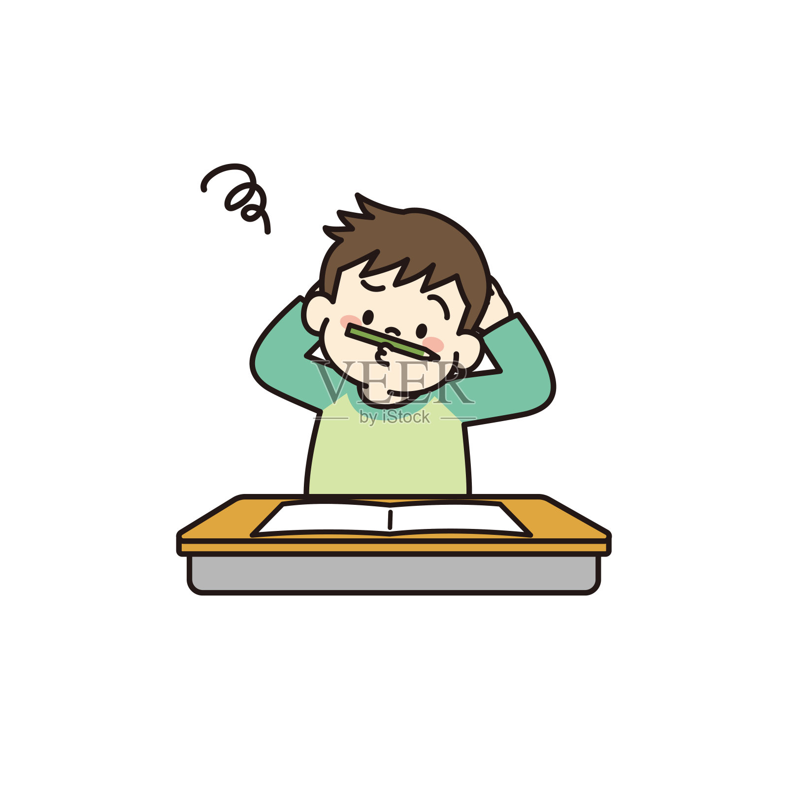 男孩懒得学习的例子插画图片素材