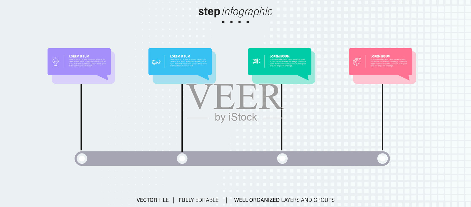 彩色统计或经济概念信息图表集。演示幻灯片模板的业务设计元素。公司报告、广告、单张排版及海报设计。插画图片素材