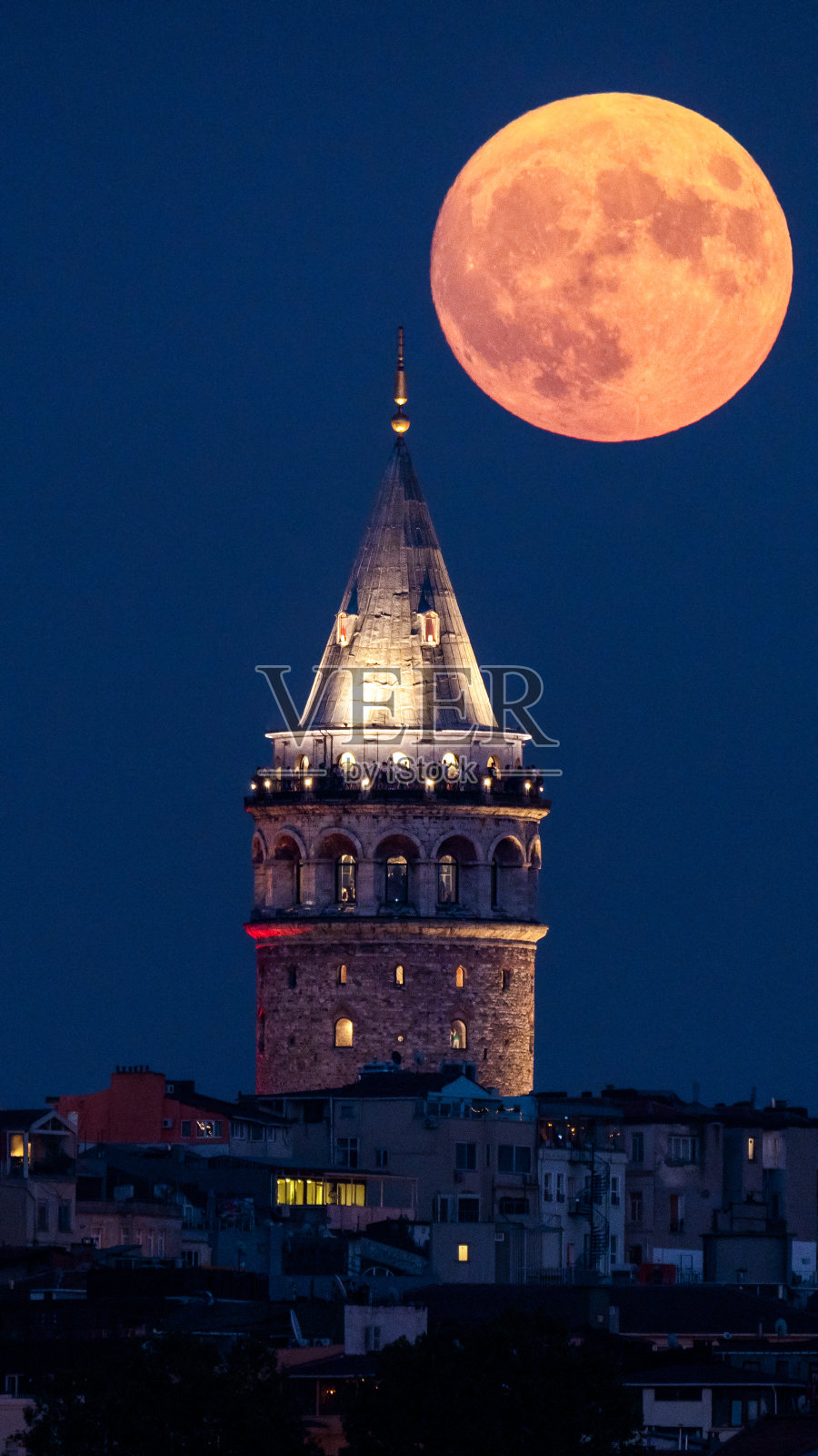 满月和加拉塔塔照片摄影图片