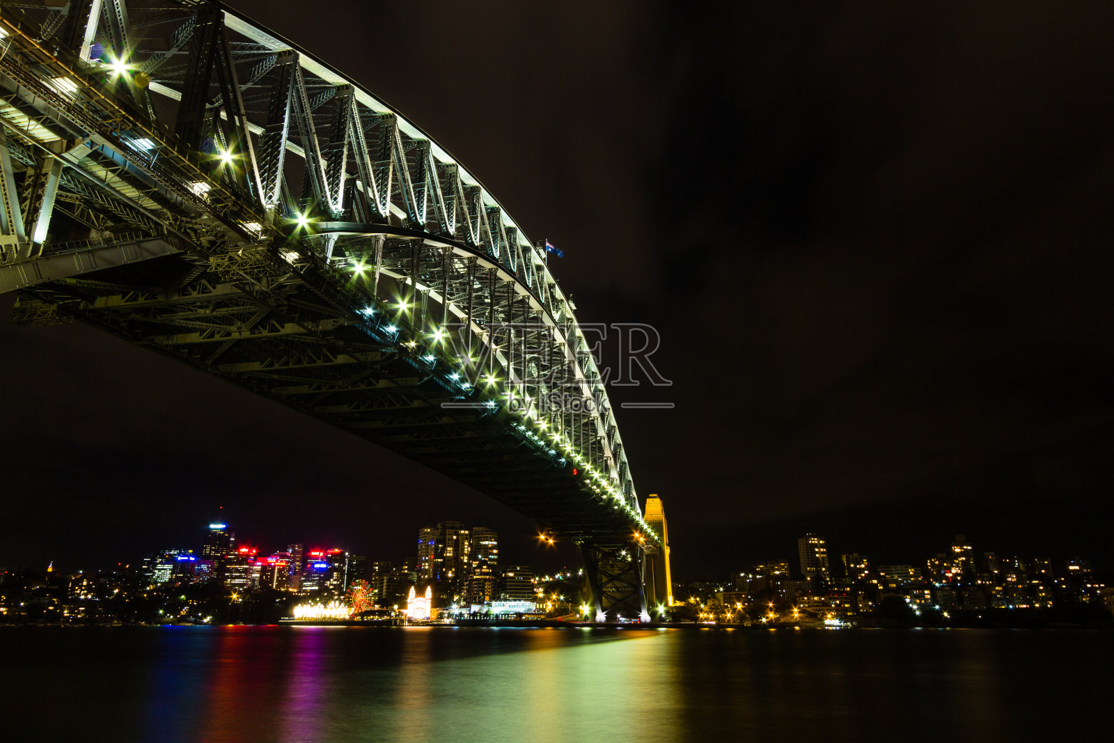 点亮的海港大桥和澳大利亚悉尼的夜景照片摄影图片