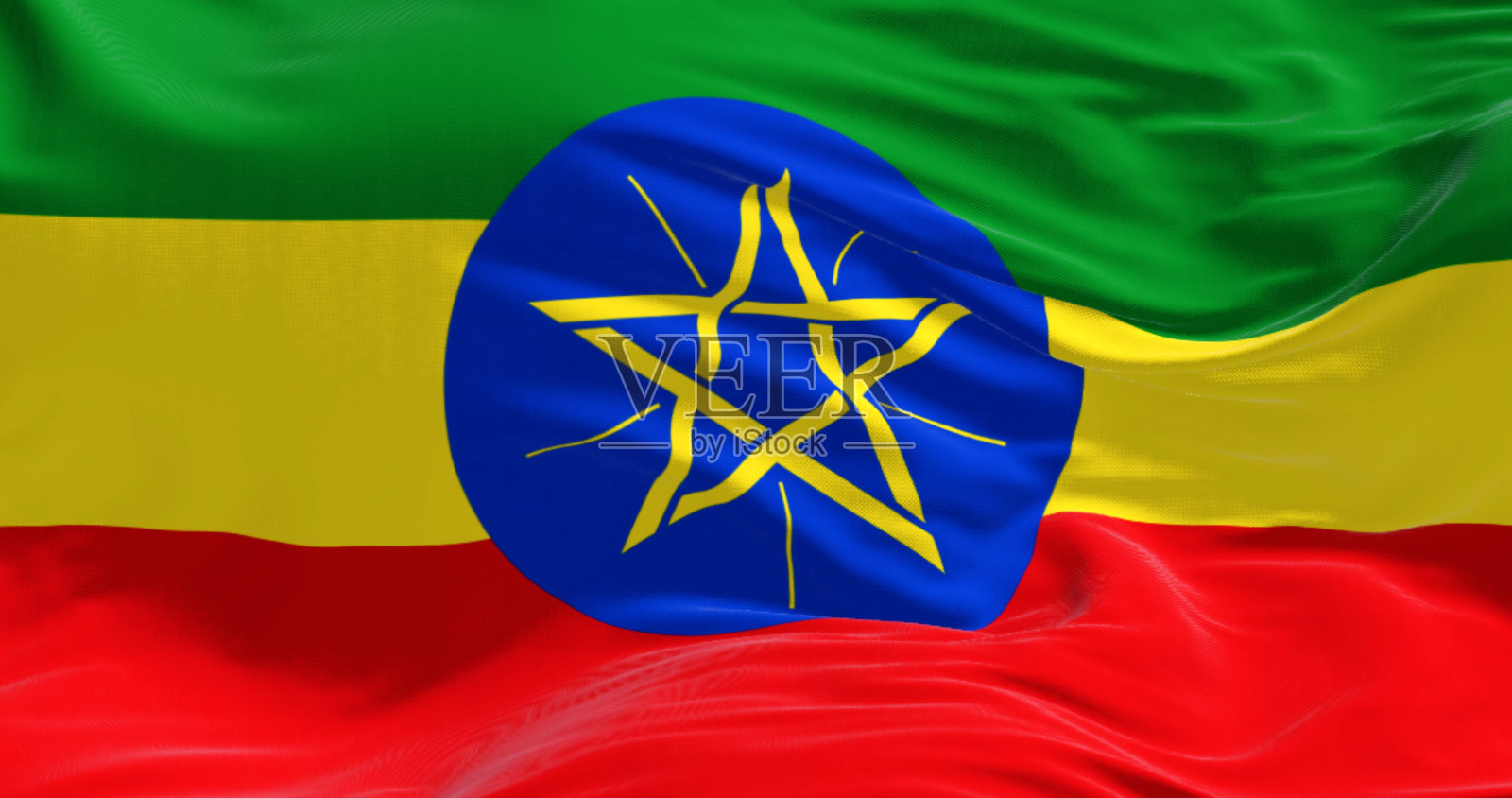 埃塞俄比亚国旗在风中飘扬的特写照片摄影图片