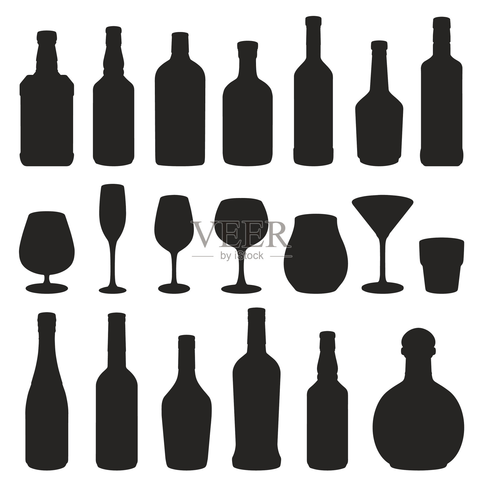 酒精饮料单色设定轮廓插画图片素材