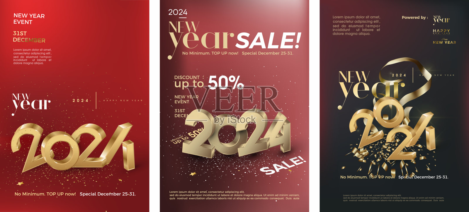 2024年新年海报。2024年新年快乐问候和庆祝设计，具有逼真的3d渲染礼盒插图。优质设计向量新年快乐2024。插画图片素材