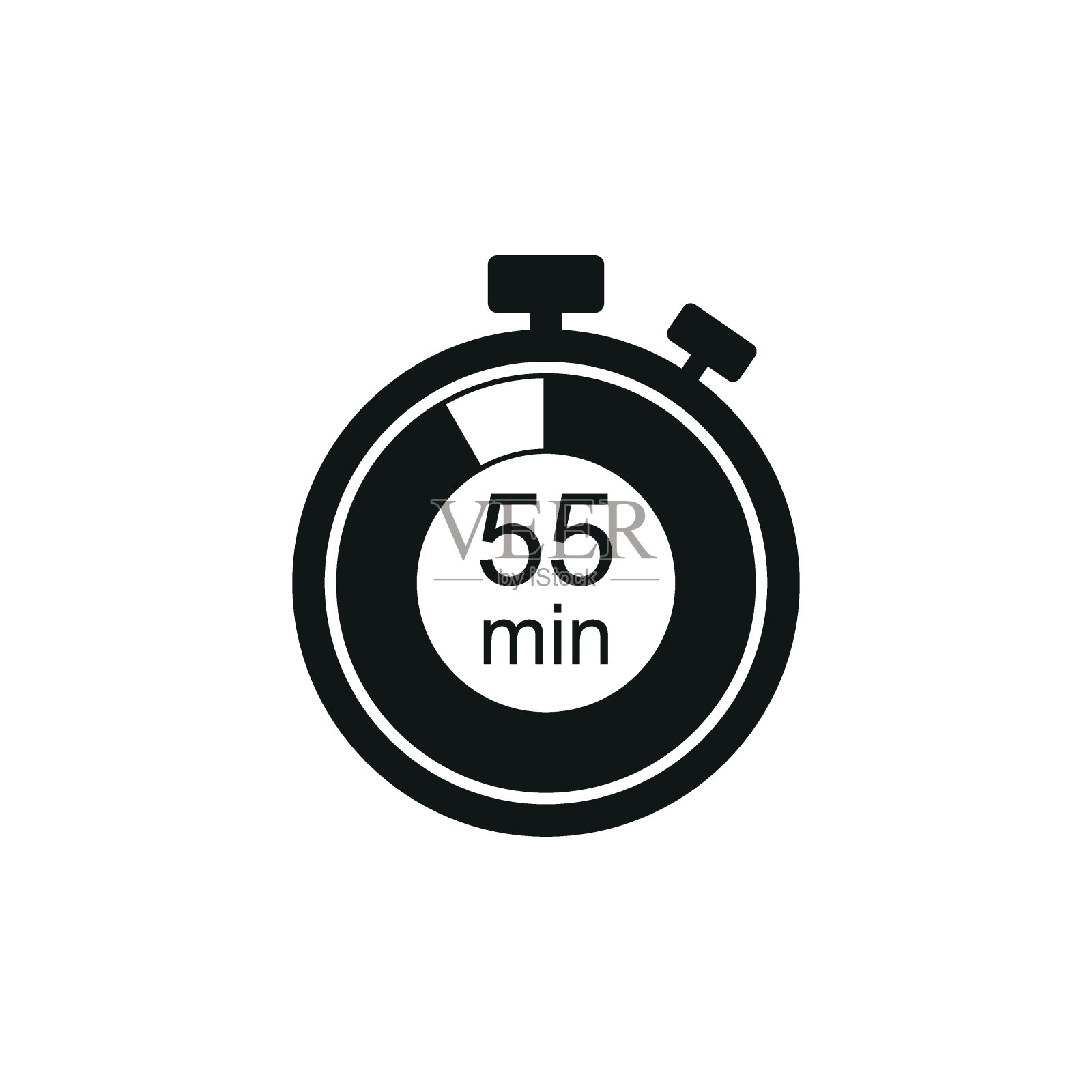 时钟图标矢量插图。计时器标志55分钟，孤立背景。倒计时标志概念。插画图片素材