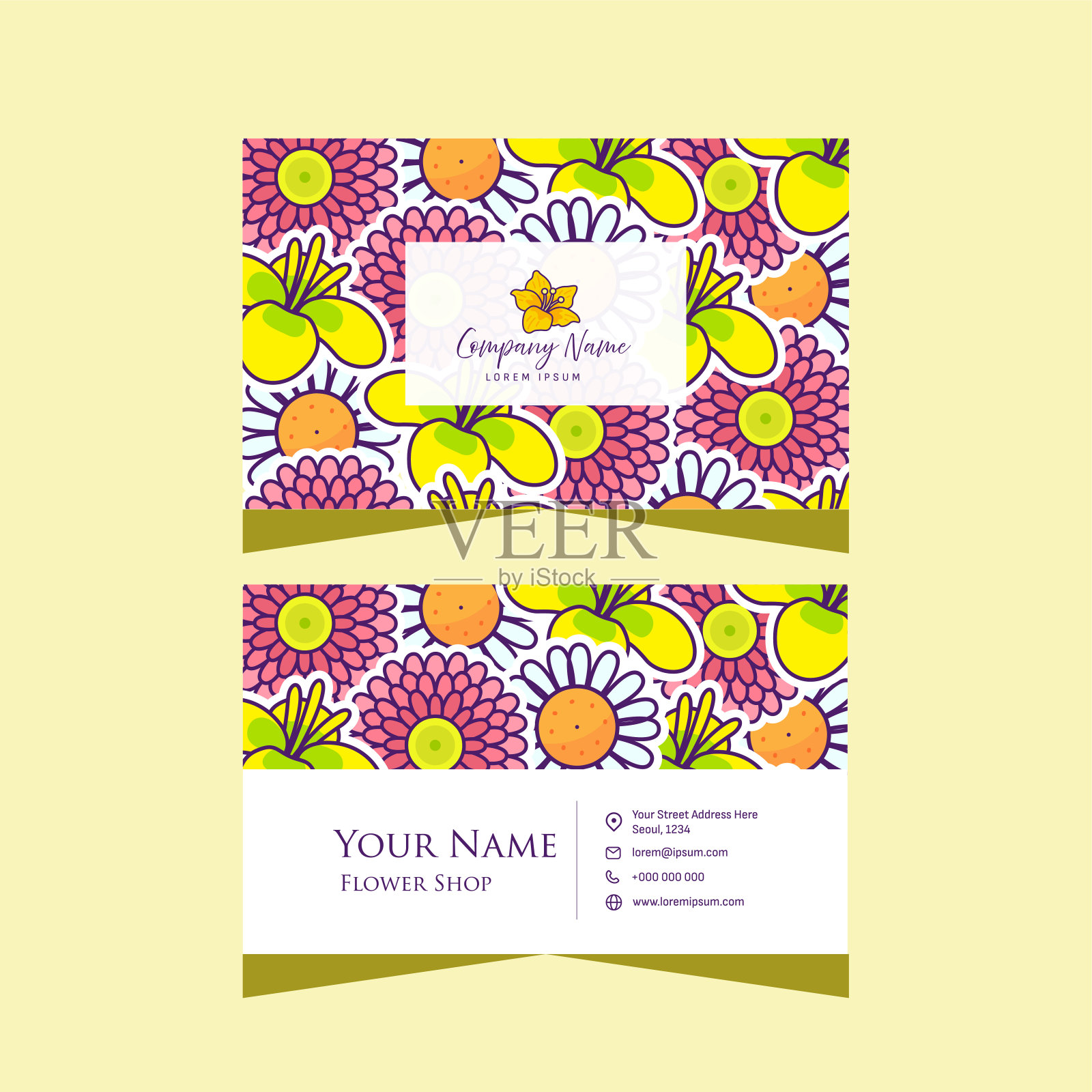 创意花卉名片模板设计插画图片素材