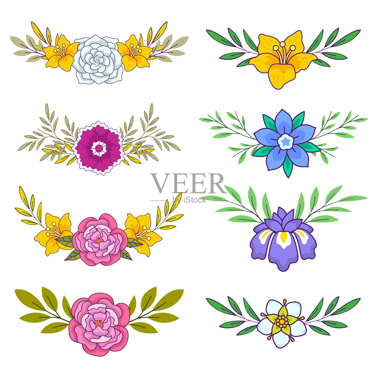 元素花框架系列设计插画图片素材