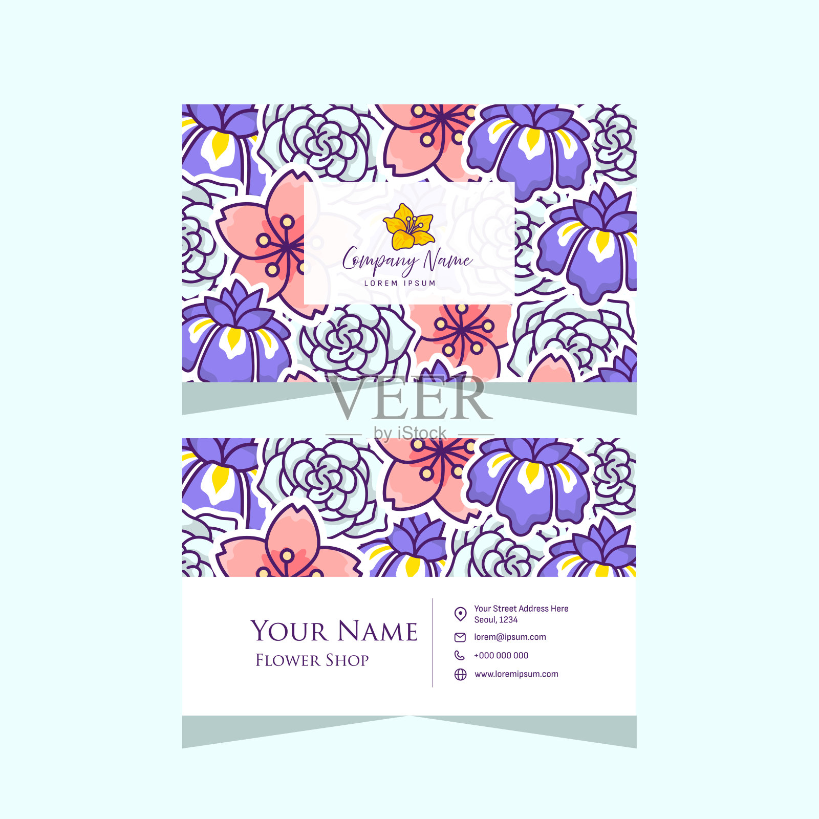 创意花卉名片模板设计插画图片素材