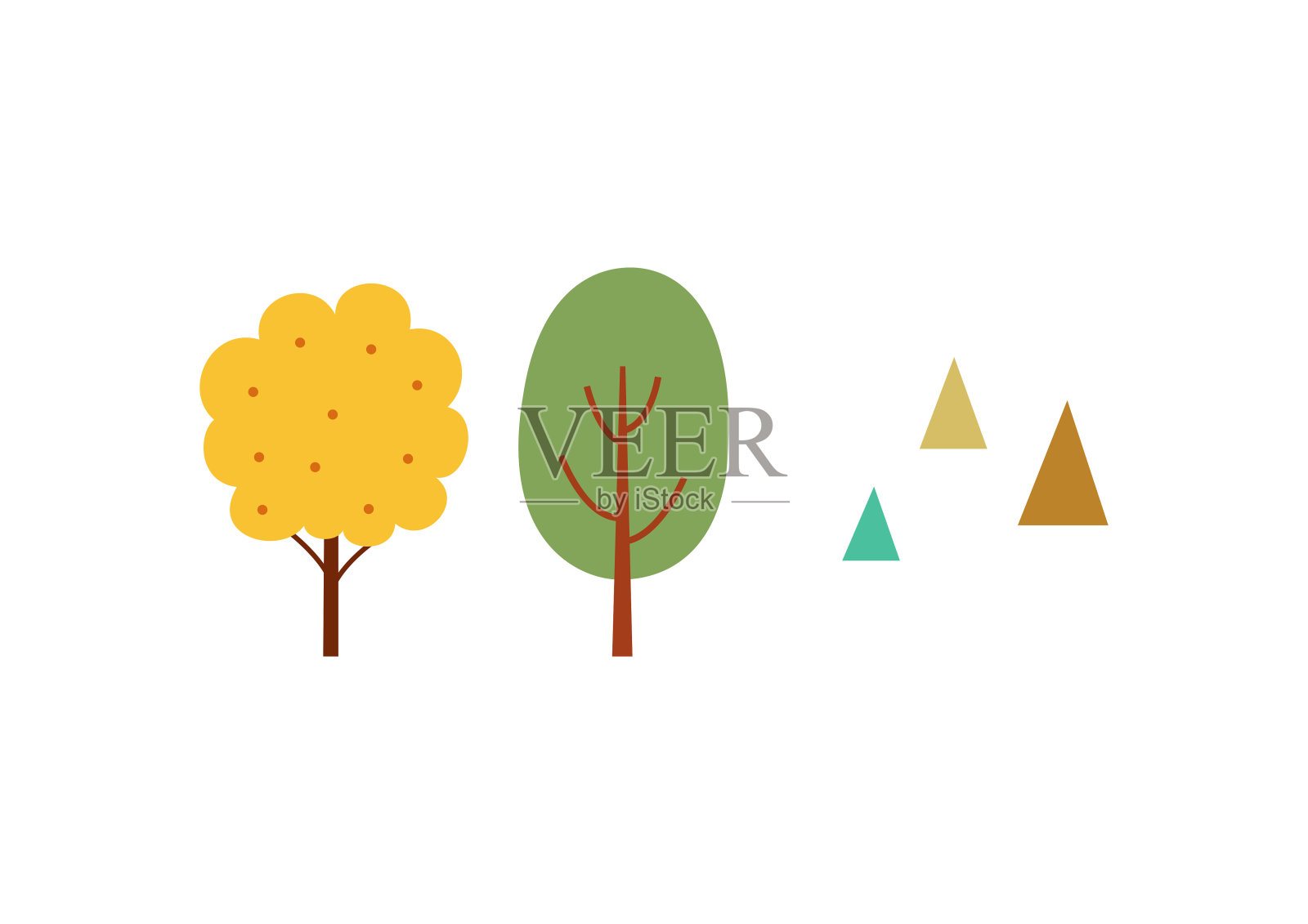 秋天的树木元素在白色的背景。插画图片素材