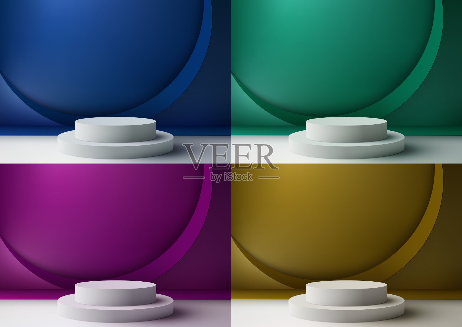 现代白色讲台，红圈背景装饰。矢量插图模型插画图片素材