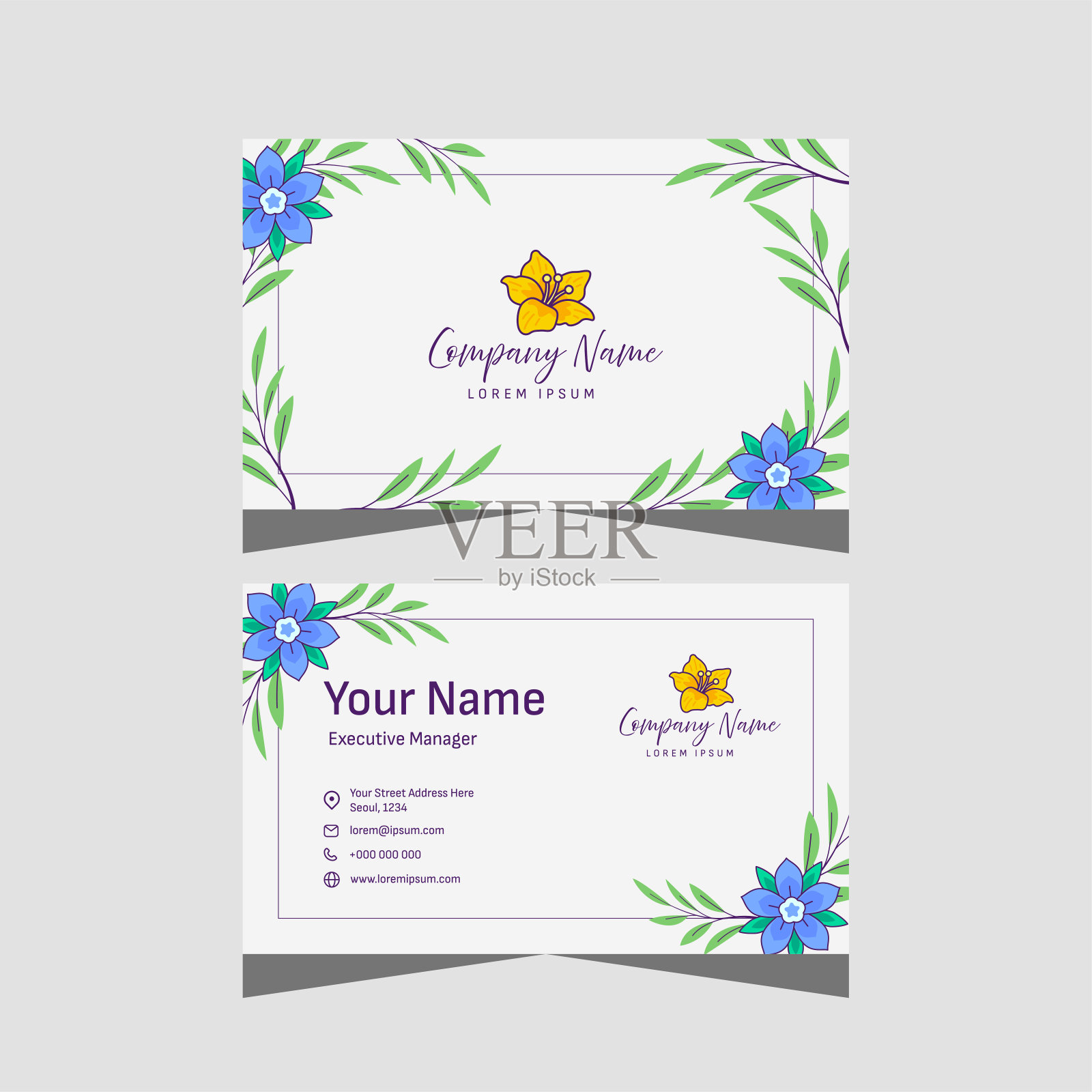 带有现代风格花朵的名片插画图片素材