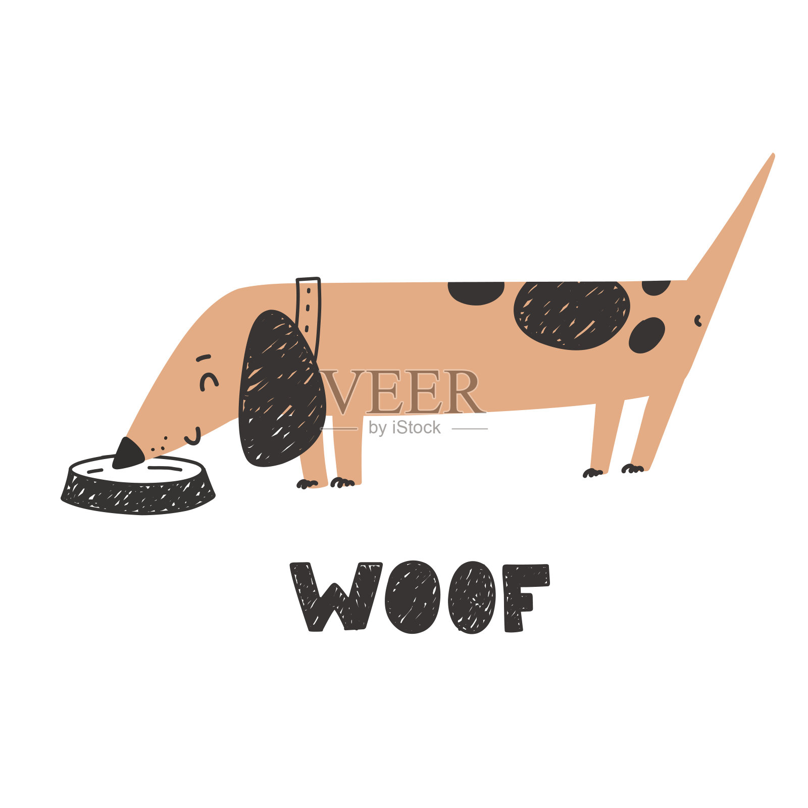 快乐腊肠卡通人物，朋友，狗打印为儿童。矢量插图在平面风格。插画图片素材