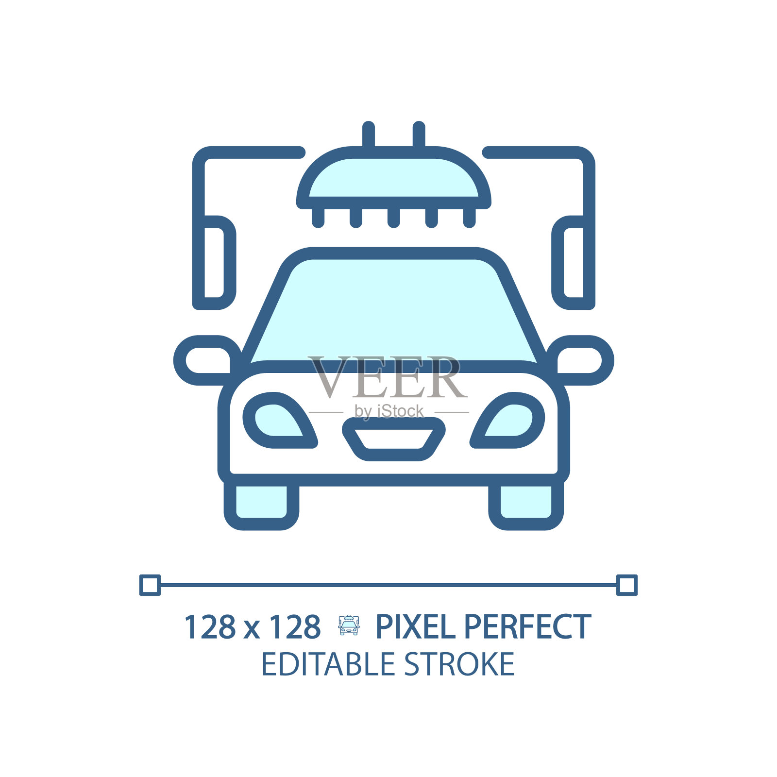 2D可定制的细线性蓝色洗车图标插画图片素材