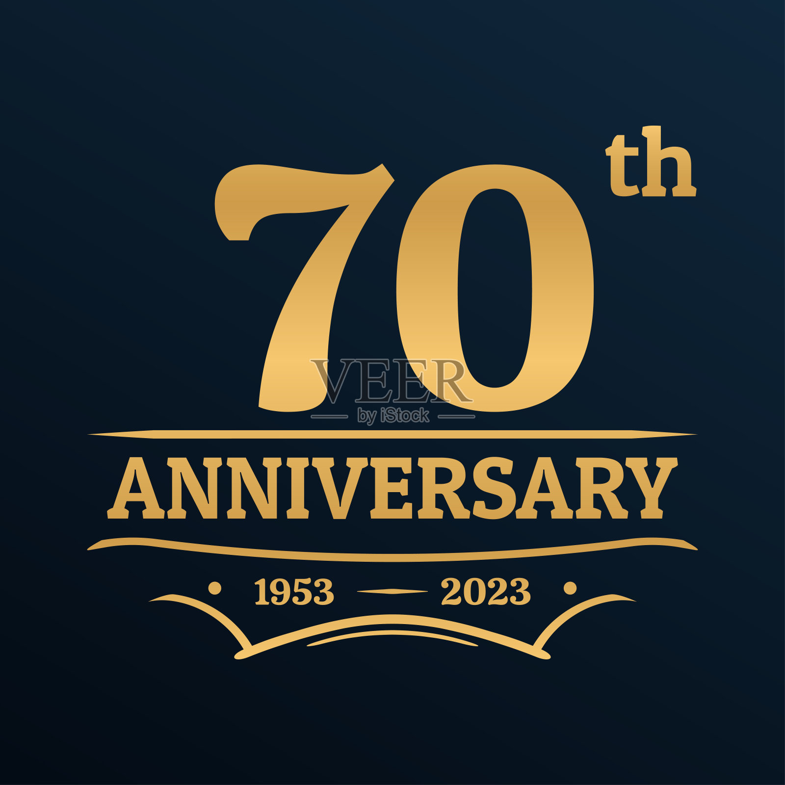 70周年纪念金色标志，图标，标签或徽章。70周年庆典，生日庆典复古设计模板。婚礼、请柬元素。矢量插图。插画图片素材