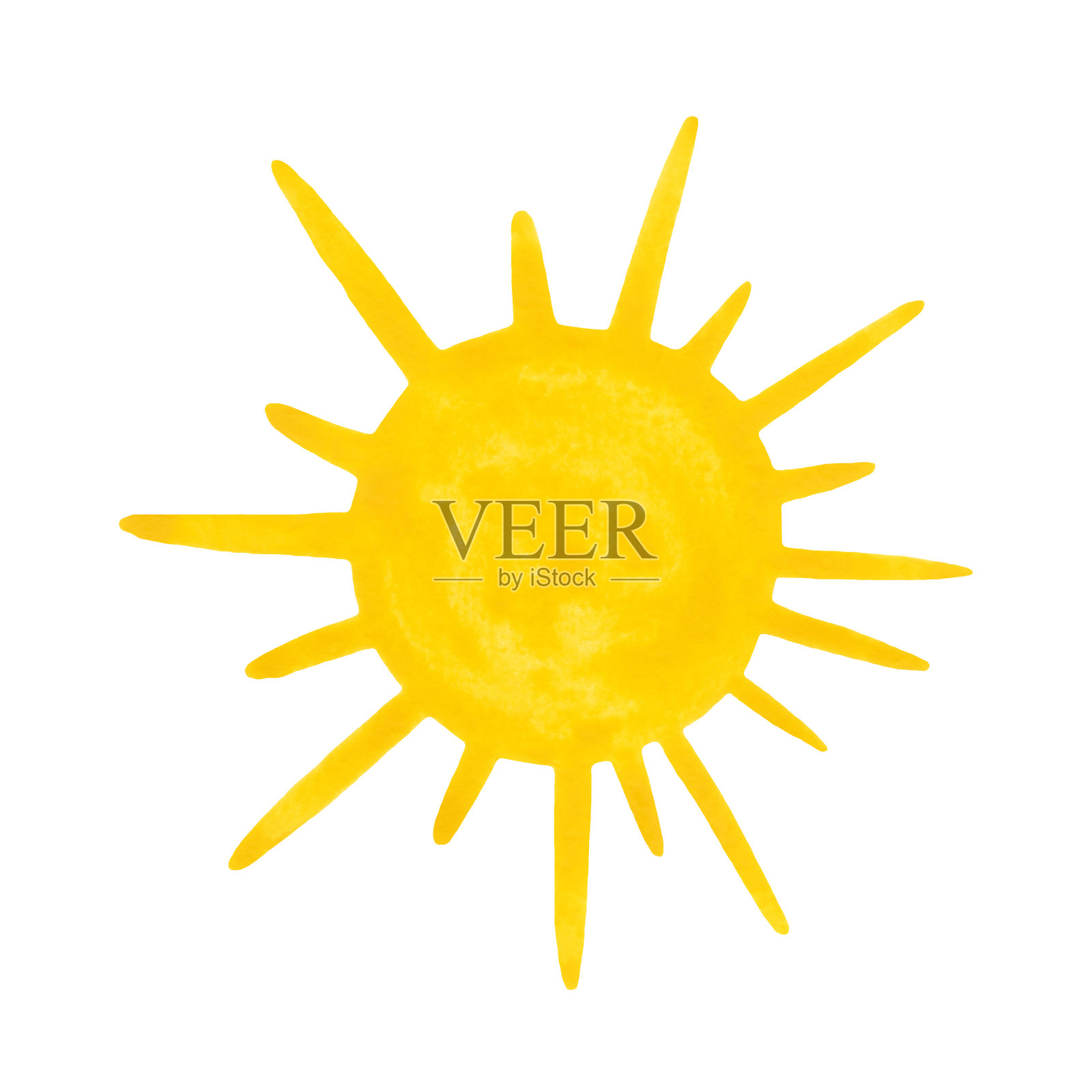 水彩黄色太阳孤立在一个白色的背景，手绘。插画图片素材