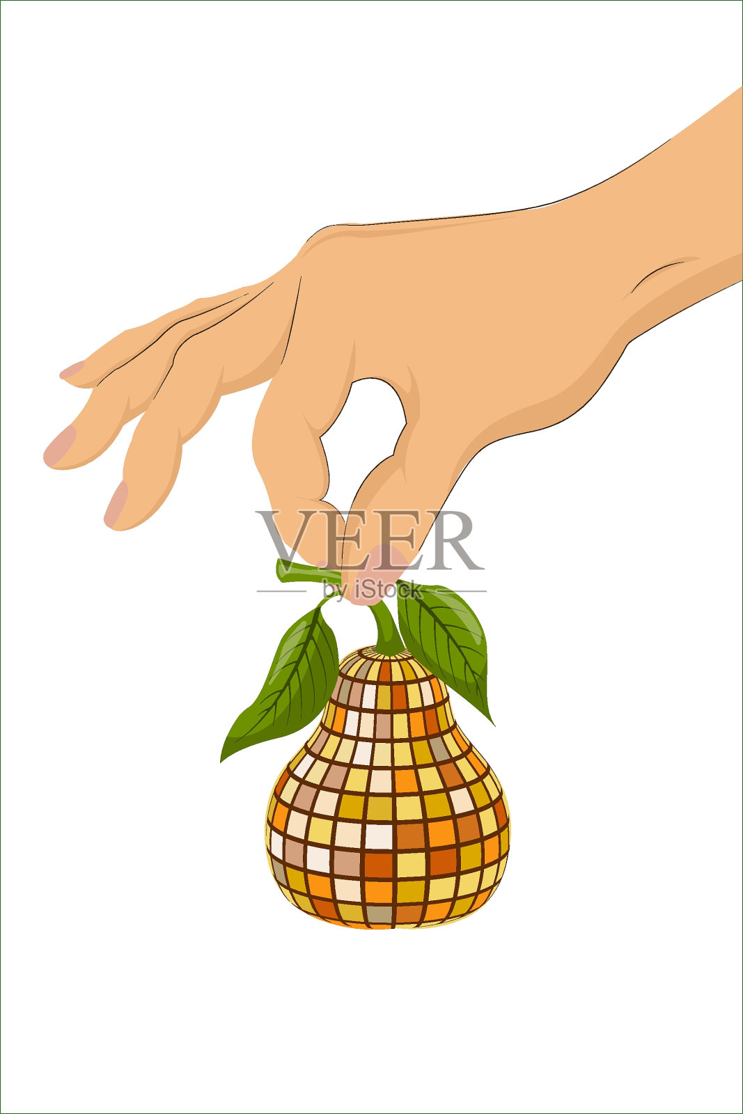 矢量插图多汁成熟的梨在手中。孤立矢量插图。复古风格的海报，卡片，t恤设计，贴纸，纺织品。Y2K插画图片素材