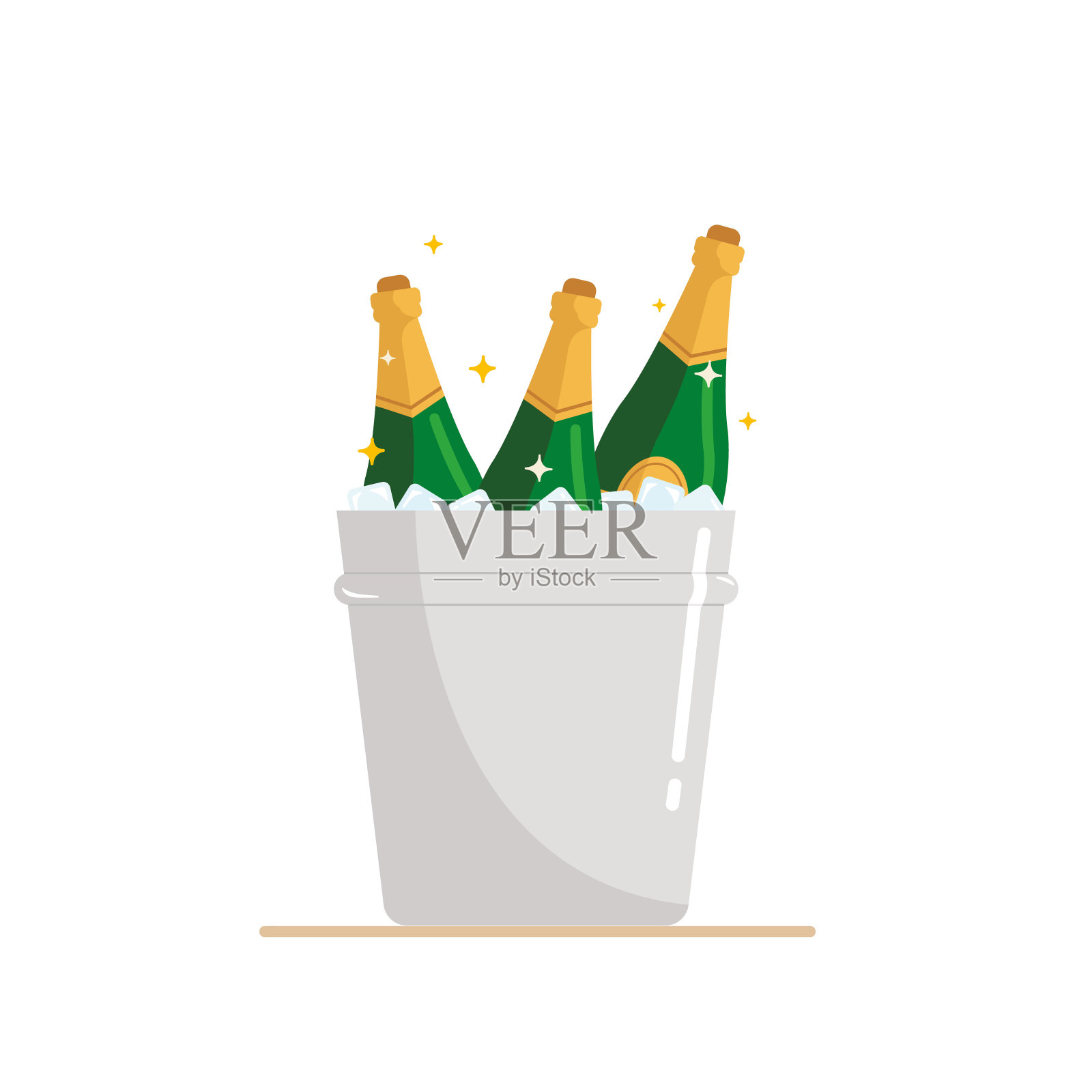 一桶加冰的啤酒。冰桶加三瓶啤酒。插画图片素材