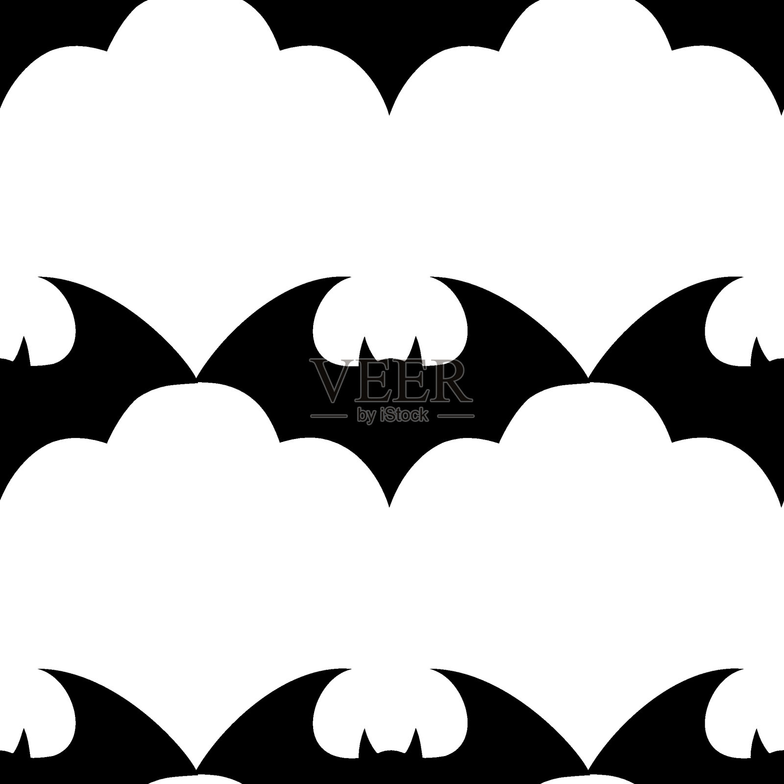 万圣节飞行蝙蝠。吸血病媒蝙蝠。蝙蝠的黑色剪影在一个平坦的风格飞行。无缝模式。万圣节的背景。插画图片素材