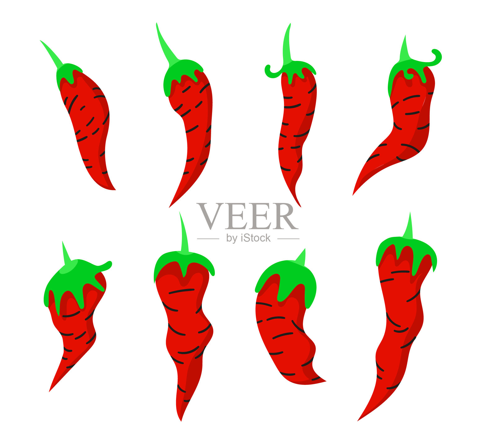 红辣椒套装。不同的形状和位置。简单的设计。插画图片素材