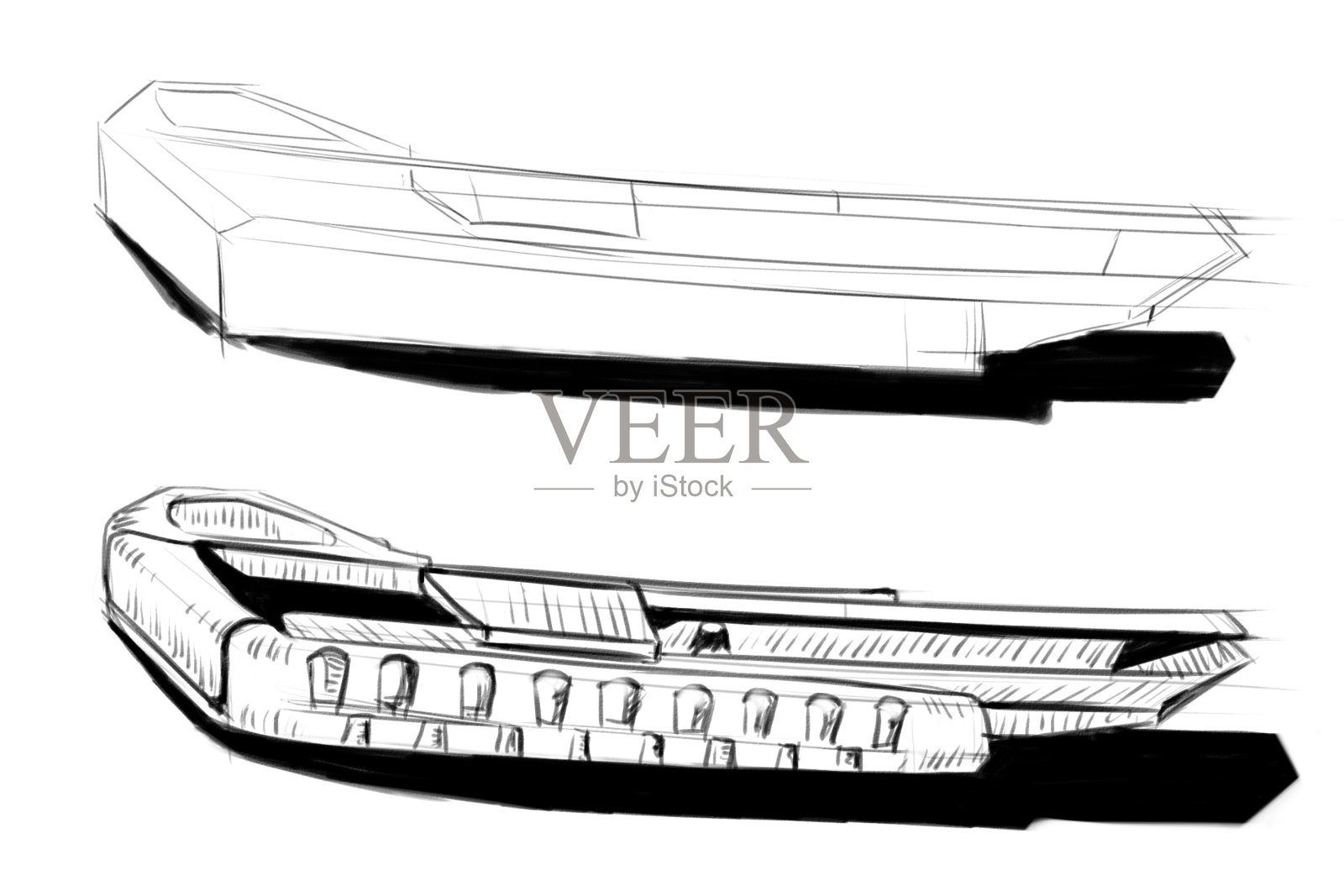 文具用刀笔在白底上写生插画图片素材