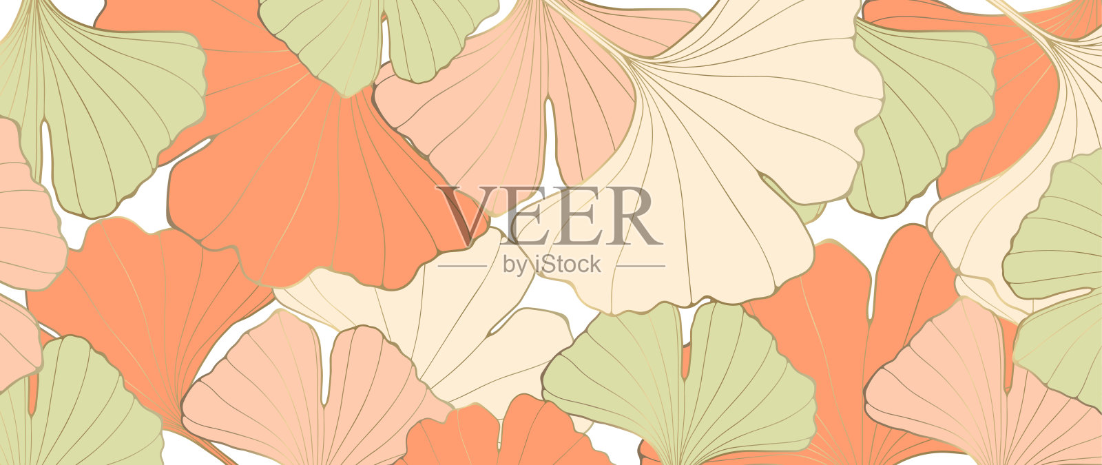 秋天的植物背景与银杏叶在微妙的阴影。装饰，壁纸，封面，卡片和演示的抽象背景插画图片素材