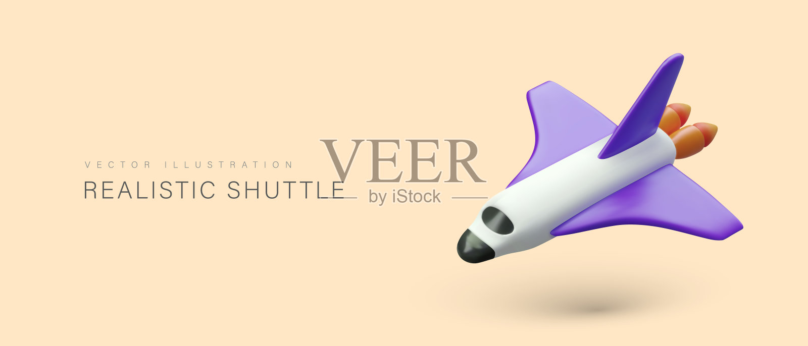 真实的飞行中的航天飞机。引擎运转的飞船，喷口开火插画图片素材