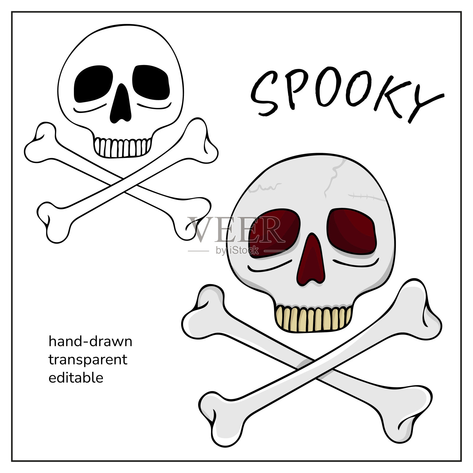 手绘卡通骷髅和交叉骨插画图片素材