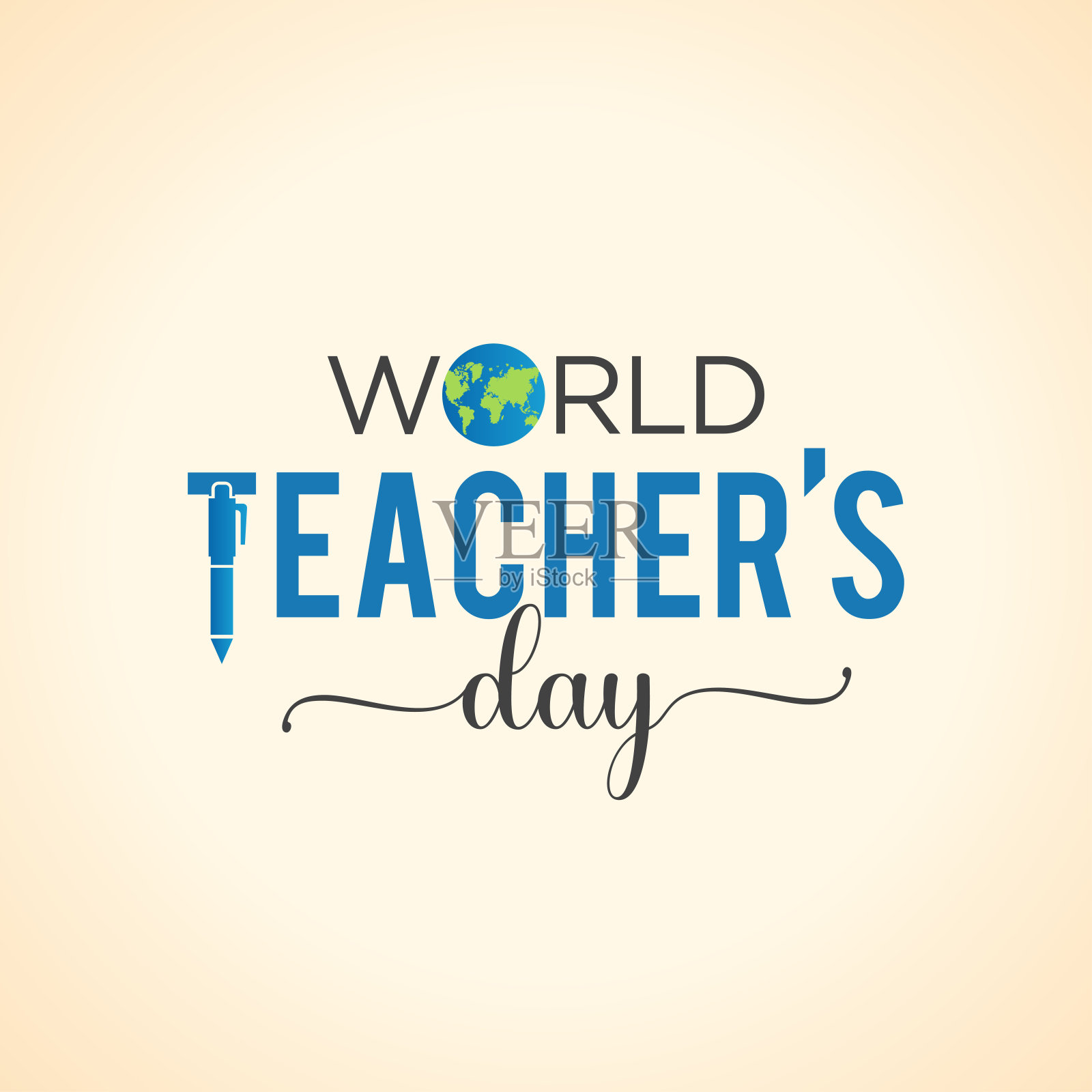 10月5日是世界教师节。独特的手绘书法横幅设计。题字海报配文字教师节快乐。矢量插图。插画图片素材