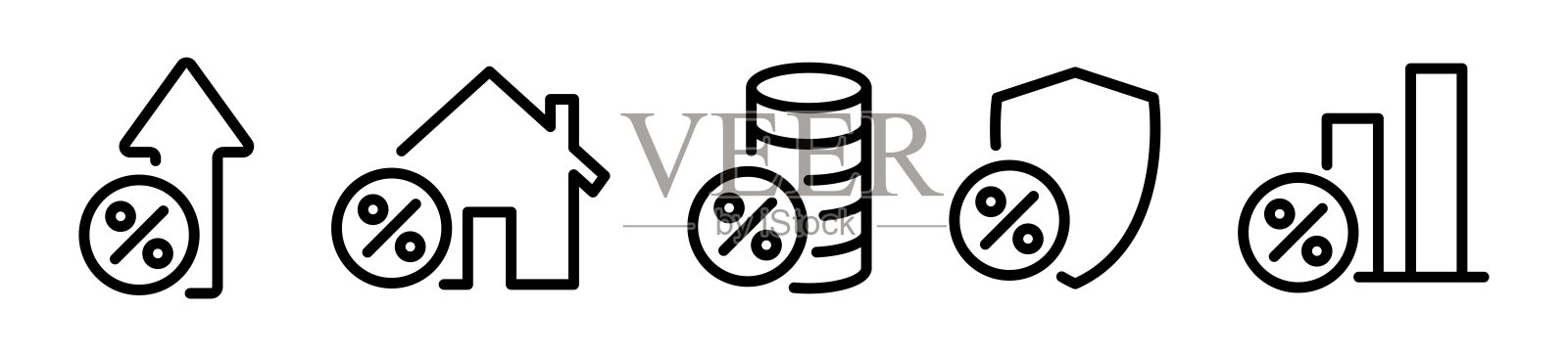 百分比矢量图标。百分比线性图标。百分比增长迹象。图标素材