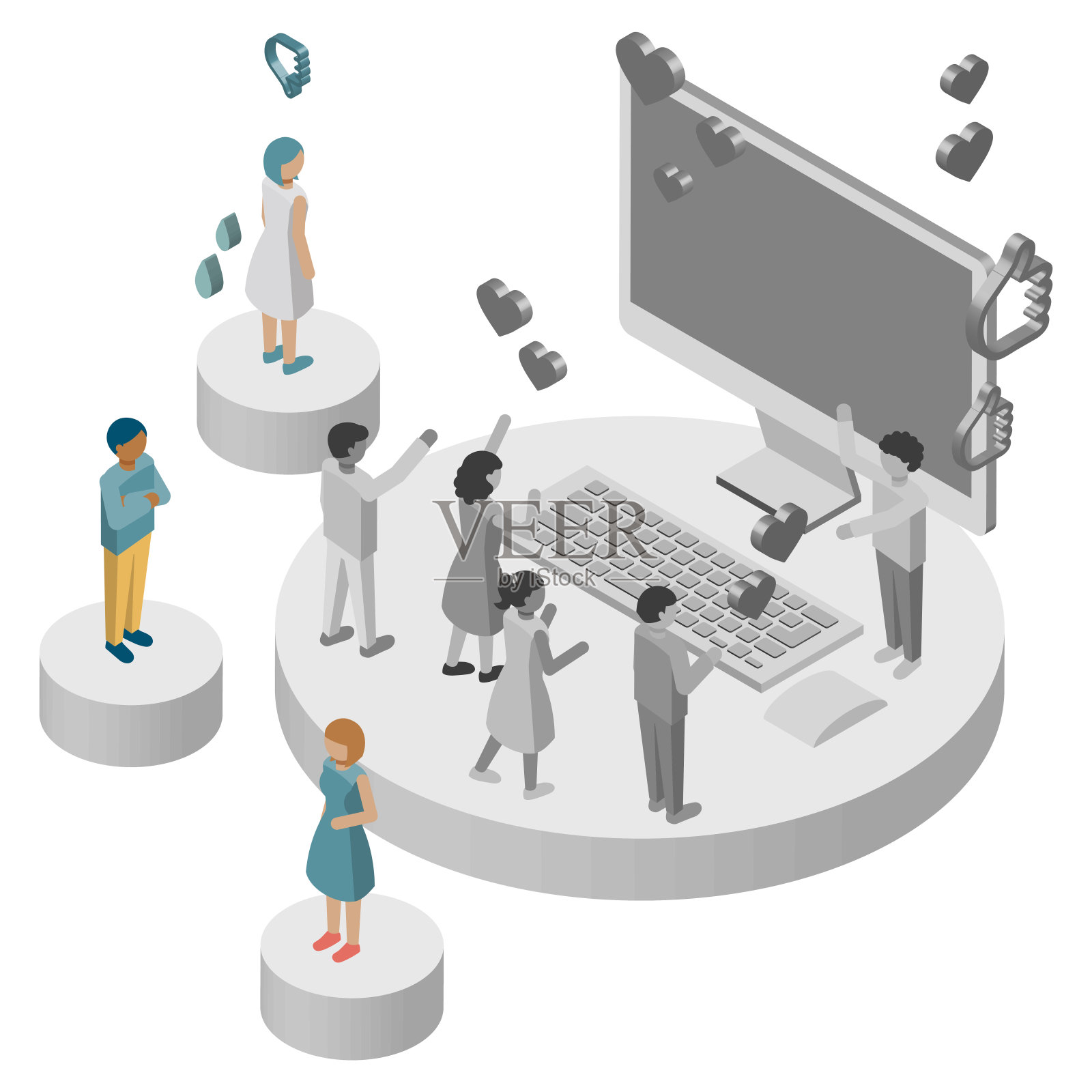 人们对互联网上信息的不同反应的等距图插画图片素材