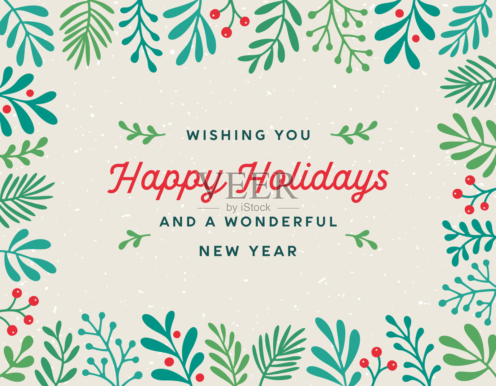 节日圣诞卡与植物元素插画图片素材