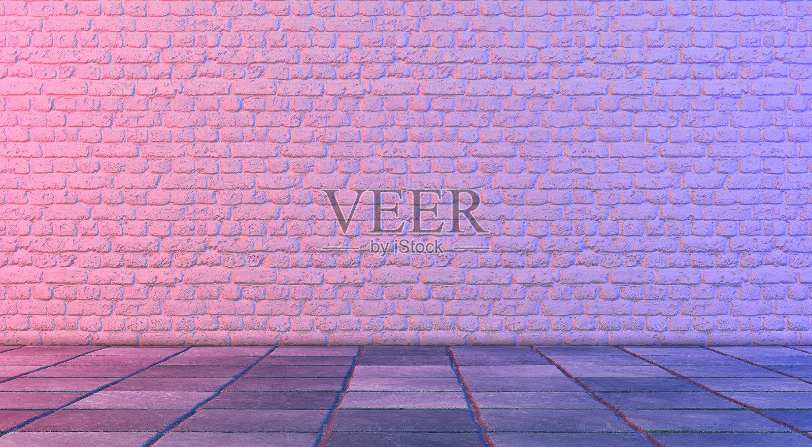 白色的砖墙照亮了红色和蓝色的灯光作为背景。三维演示照片摄影图片