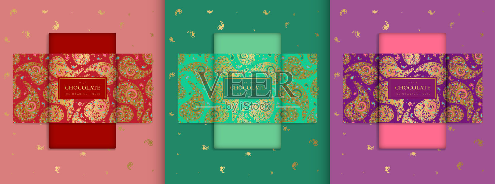巧克力棒的奢华包装设计。复古矢量装饰模板。优雅、经典的元素。非常适合食品，饮料和其他包装类型。可用于背景和壁纸。插画图片素材