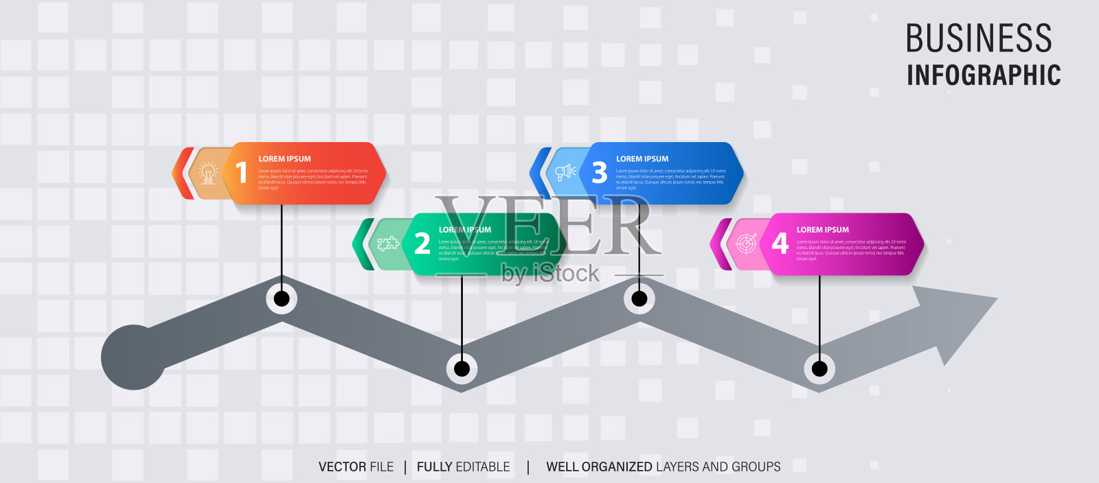简单和干净的演示业务信息图表设计模板4条的选项插画图片素材