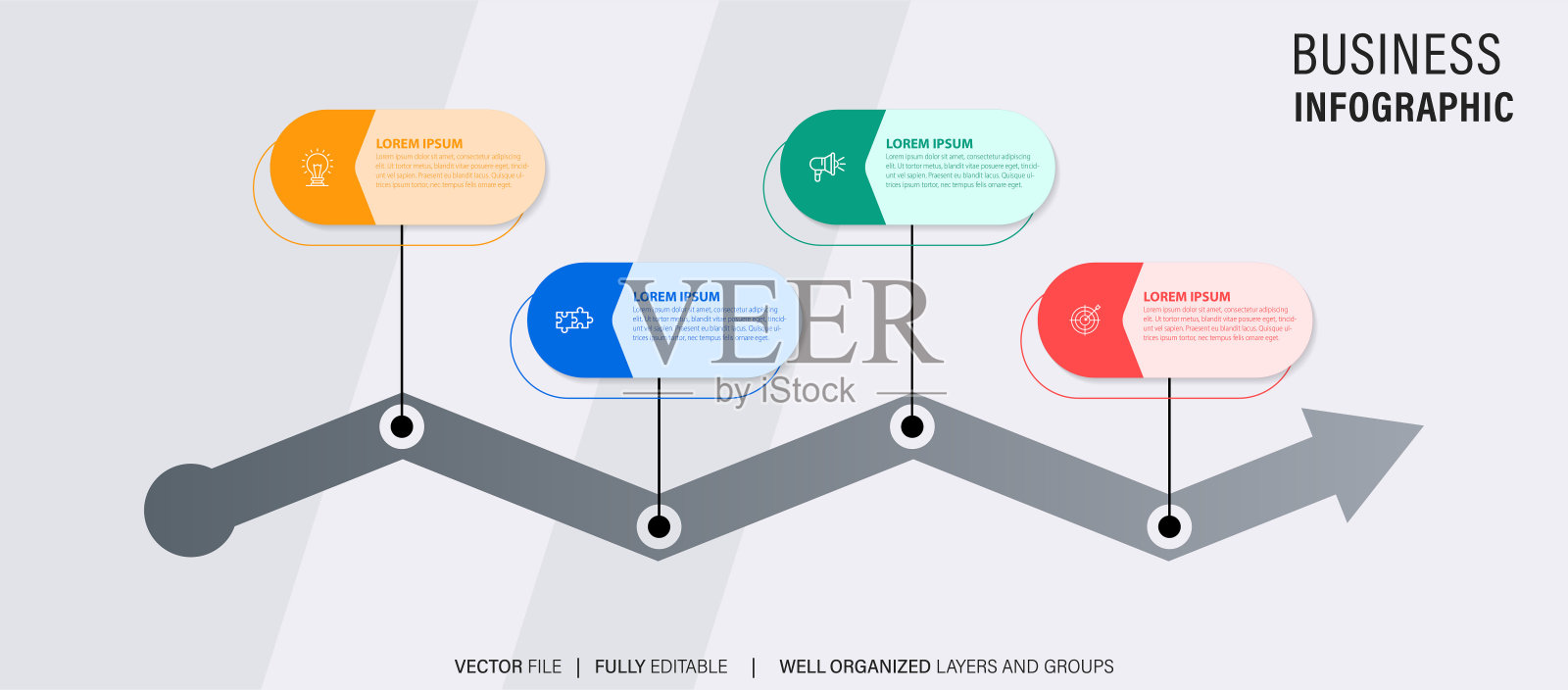 投资效率信息图表设计模板。带有图标的可编辑信息图表。具有4步序列的教学图形。可视化数据表示。插画图片素材