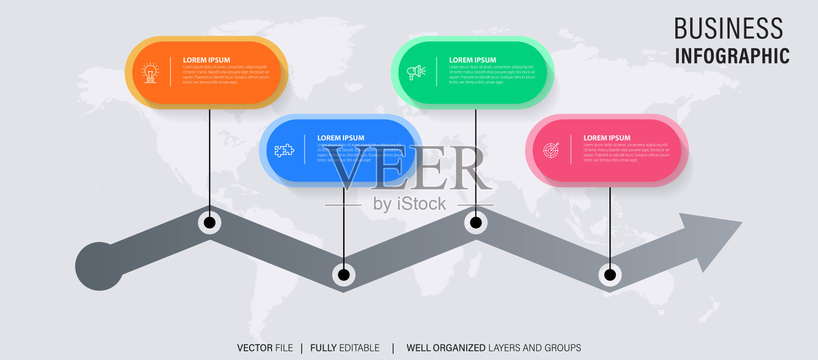 商业信息图设计模板矢量与图标和4个选项或步骤。图标素材