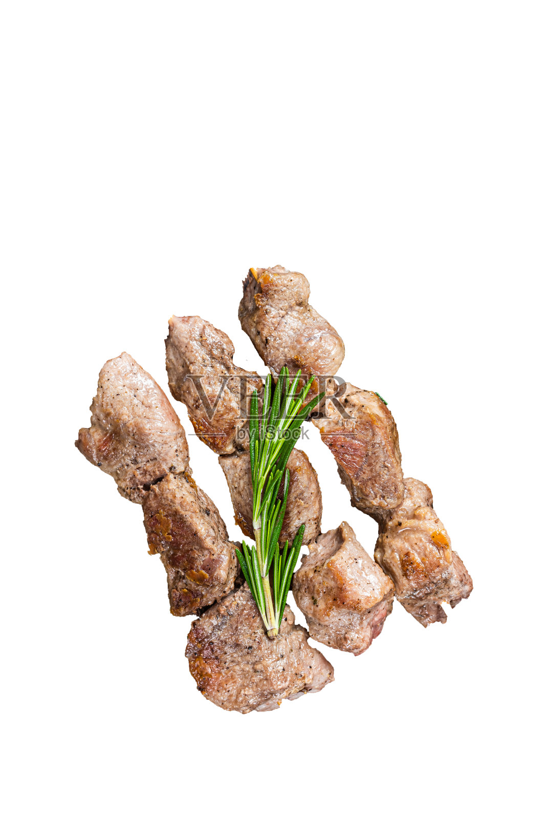 猪肉，肉，羊肉串，木板上的香草。高品质隔离，白色背景。照片摄影图片