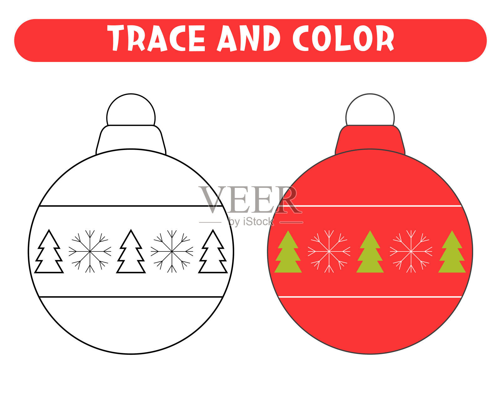描摹和彩色圣诞球教育游戏的孩子工作表插画图片素材